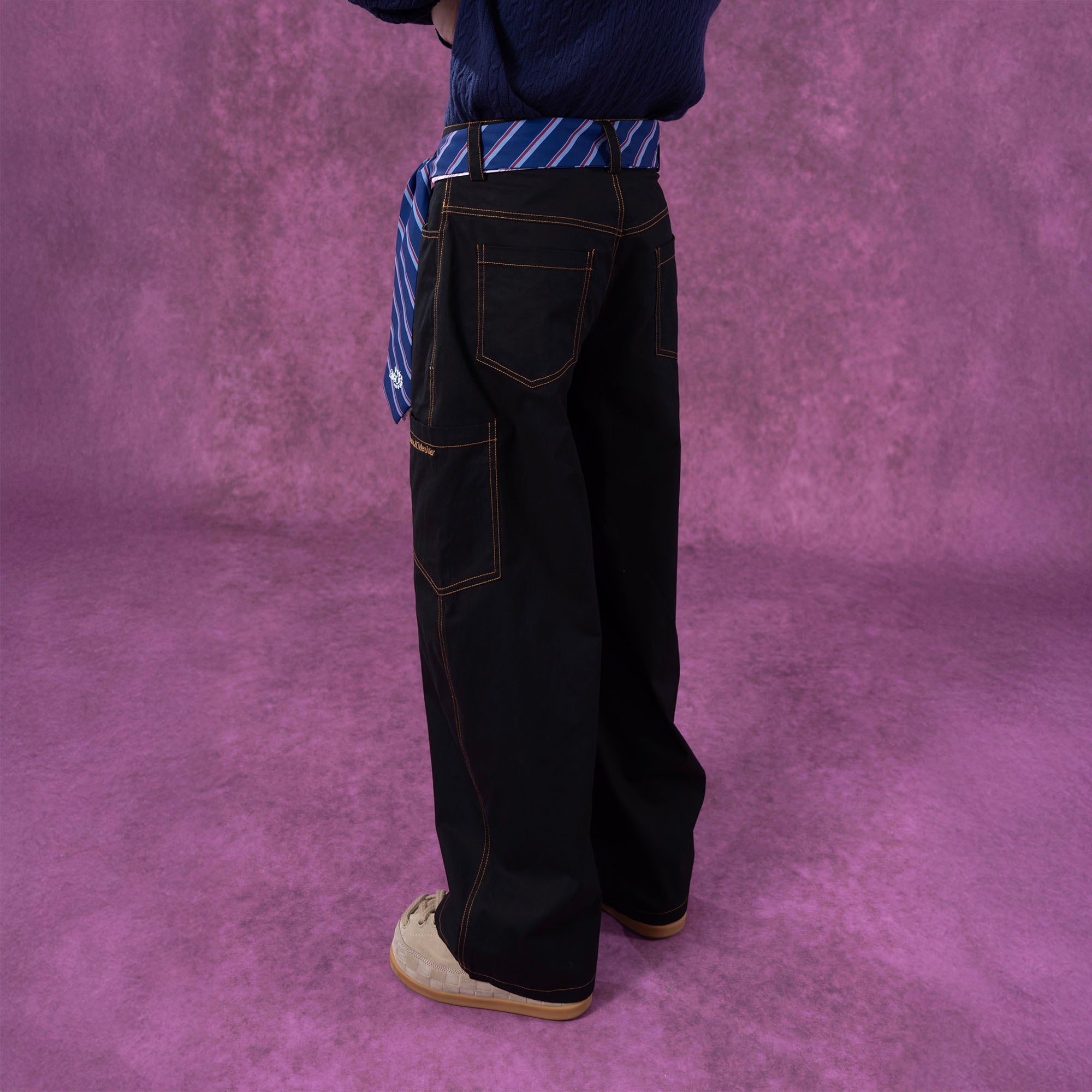 CLP Tie-Belt Multi-Pockets Stitched Pants