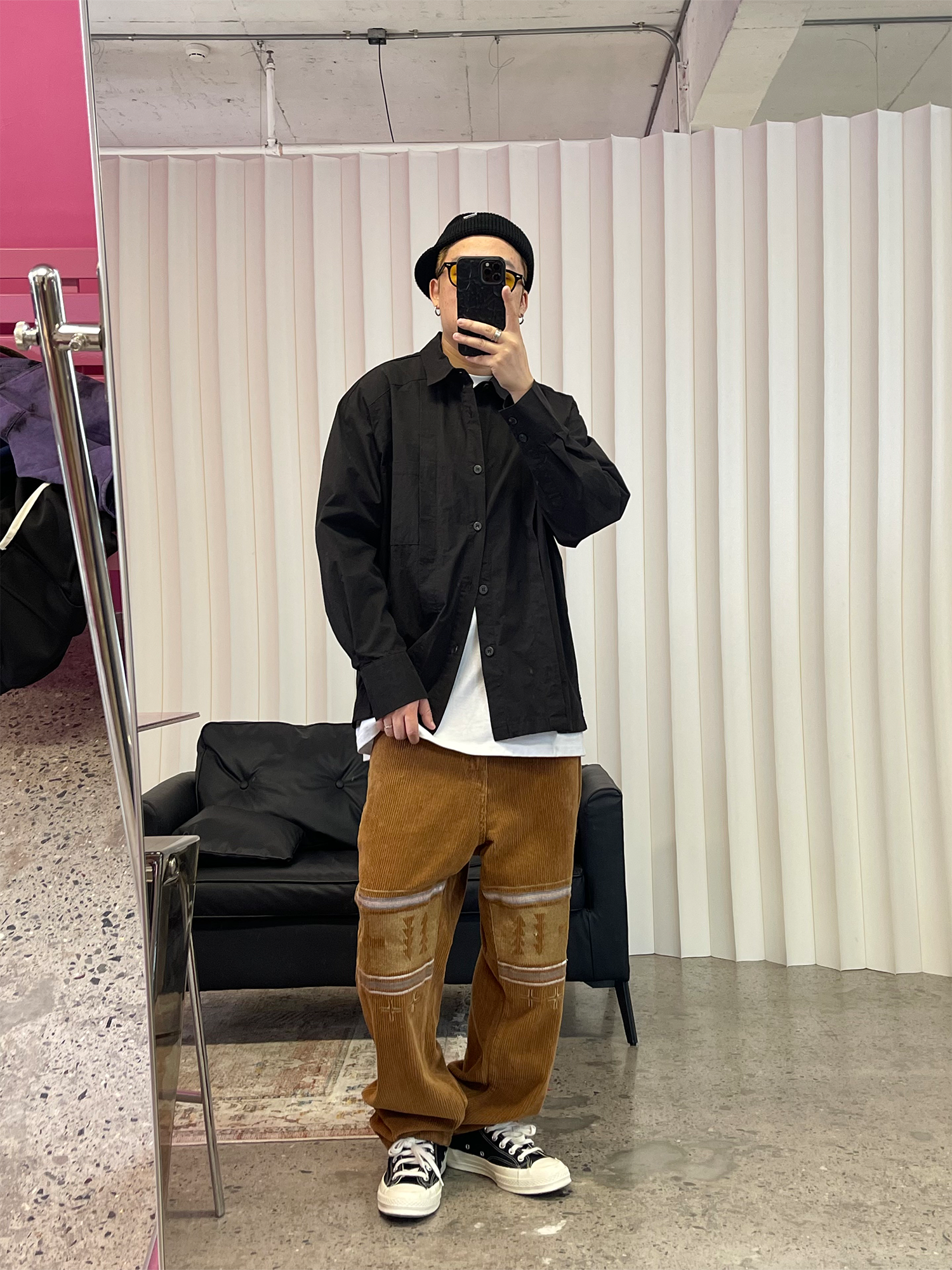 ME DA IGUAL Embroidered Corduroy Straight-Leg Pants