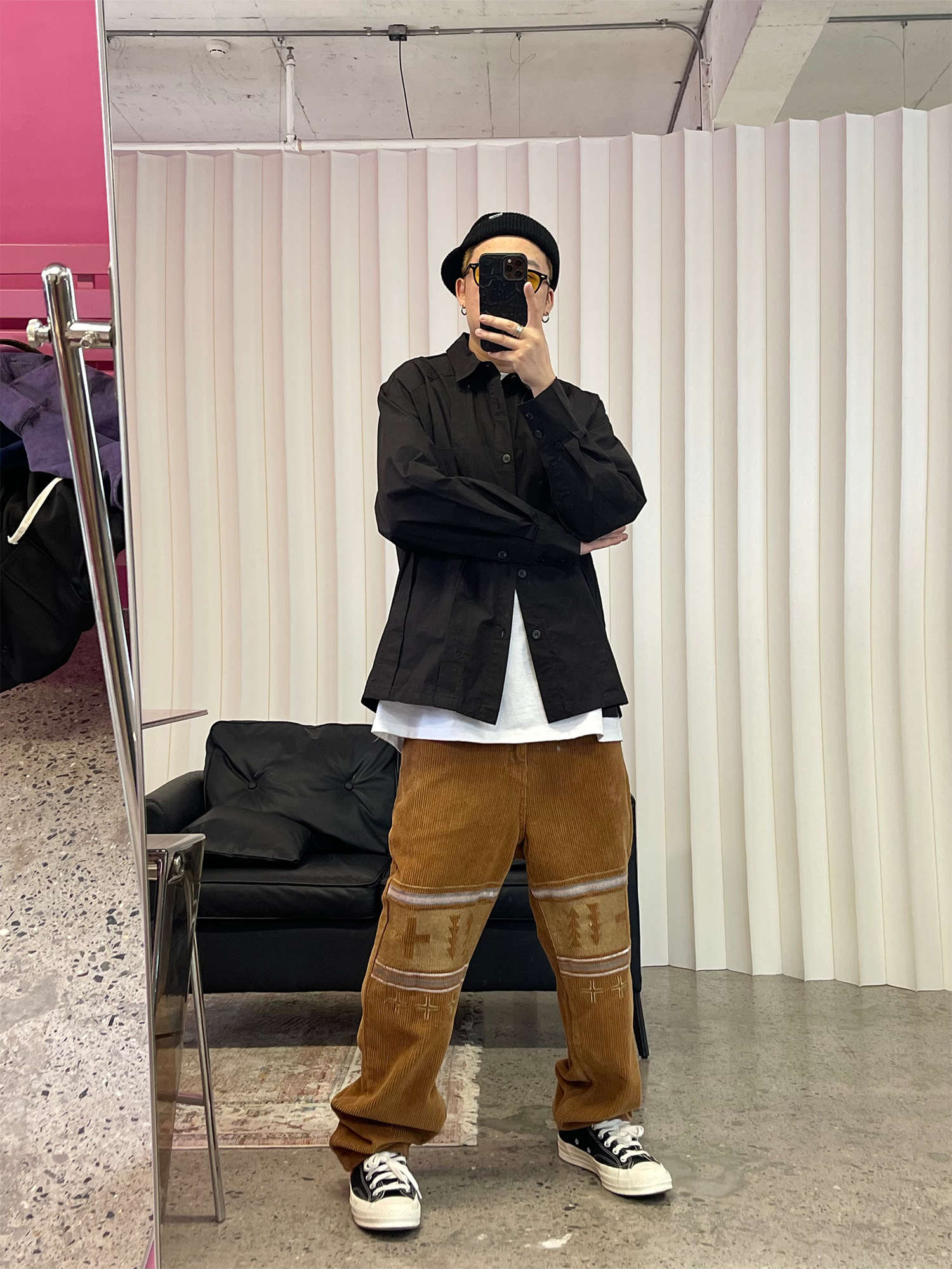 ME DA IGUAL Embroidered Corduroy Straight-Leg Pants