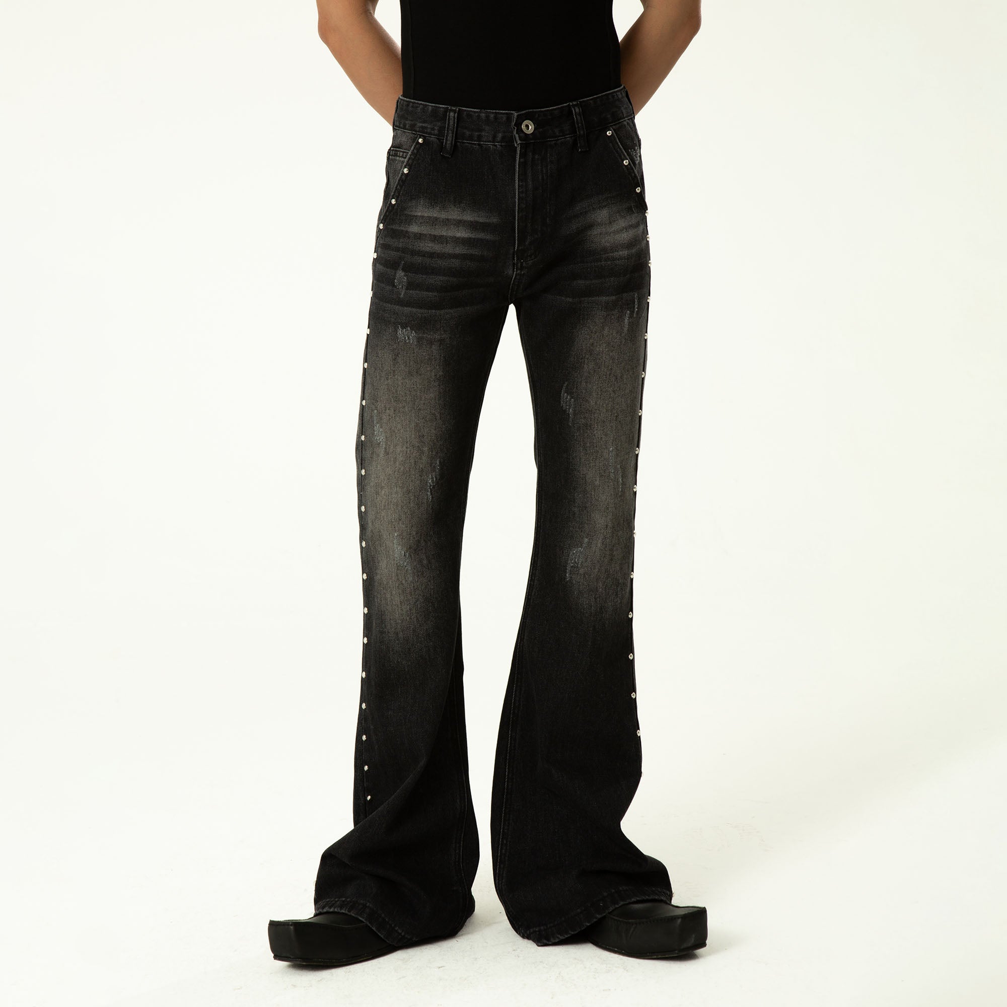 CLP Studded-Seam Flared Jeans, premium urban and streetwear designers apparel on PROJECTISR.com, CLP