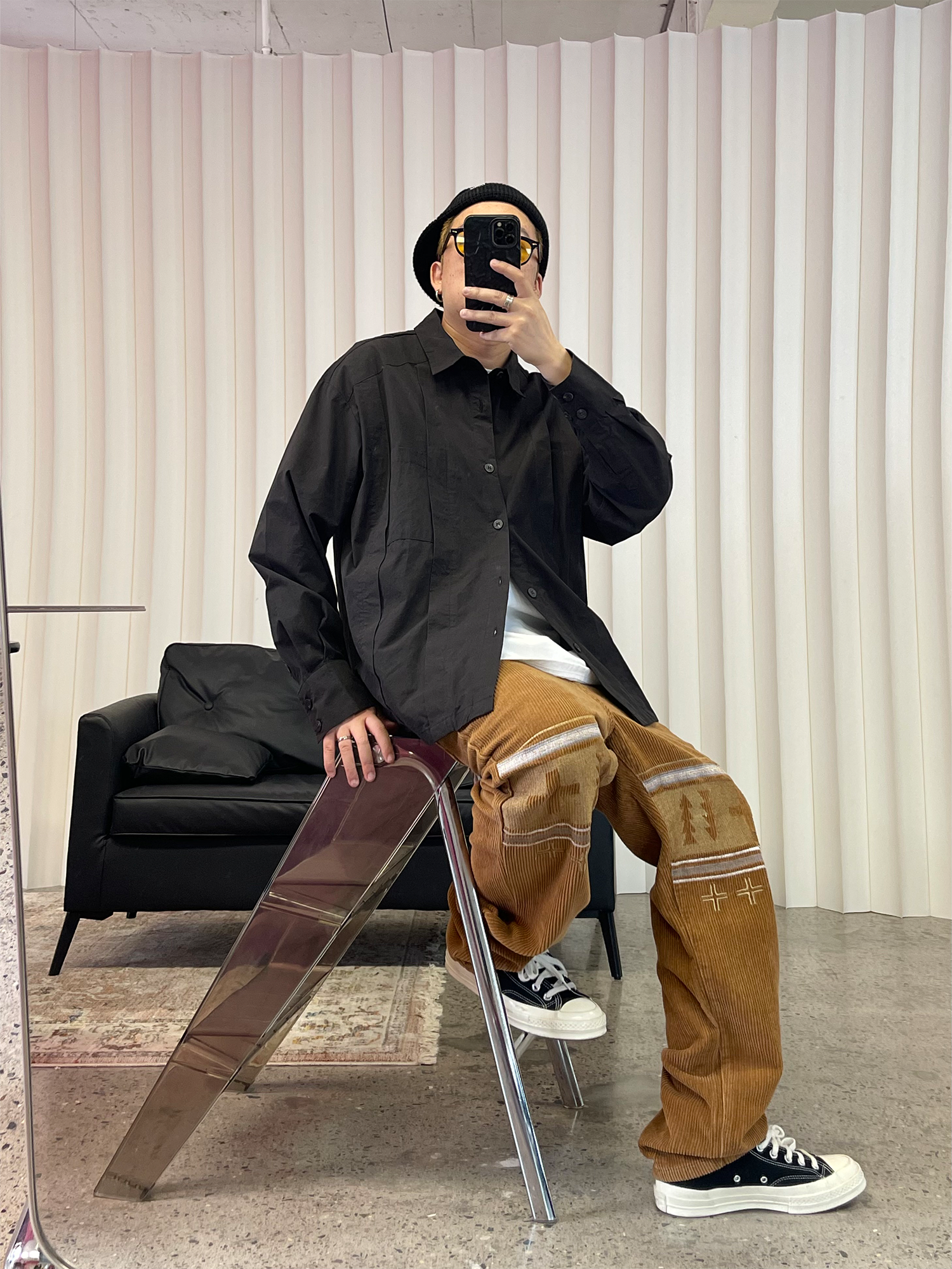 ME DA IGUAL Embroidered Corduroy Straight-Leg Pants