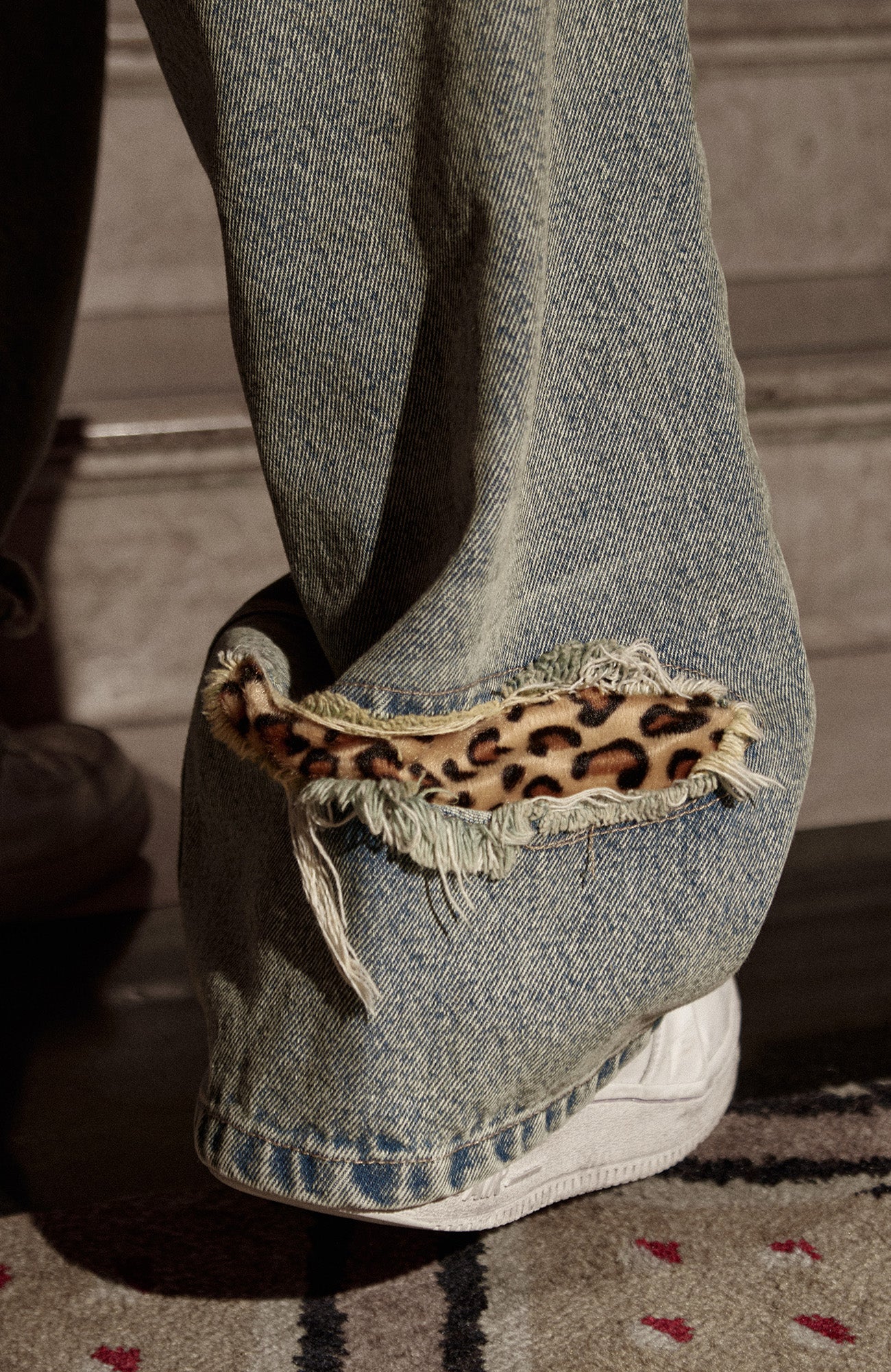 PHANTOMHUNTER Washed Leopard Patch Baggy Jeans, premium urban and streetwear designers apparel on PROJECTISR.com, PHANTOMHUNTER