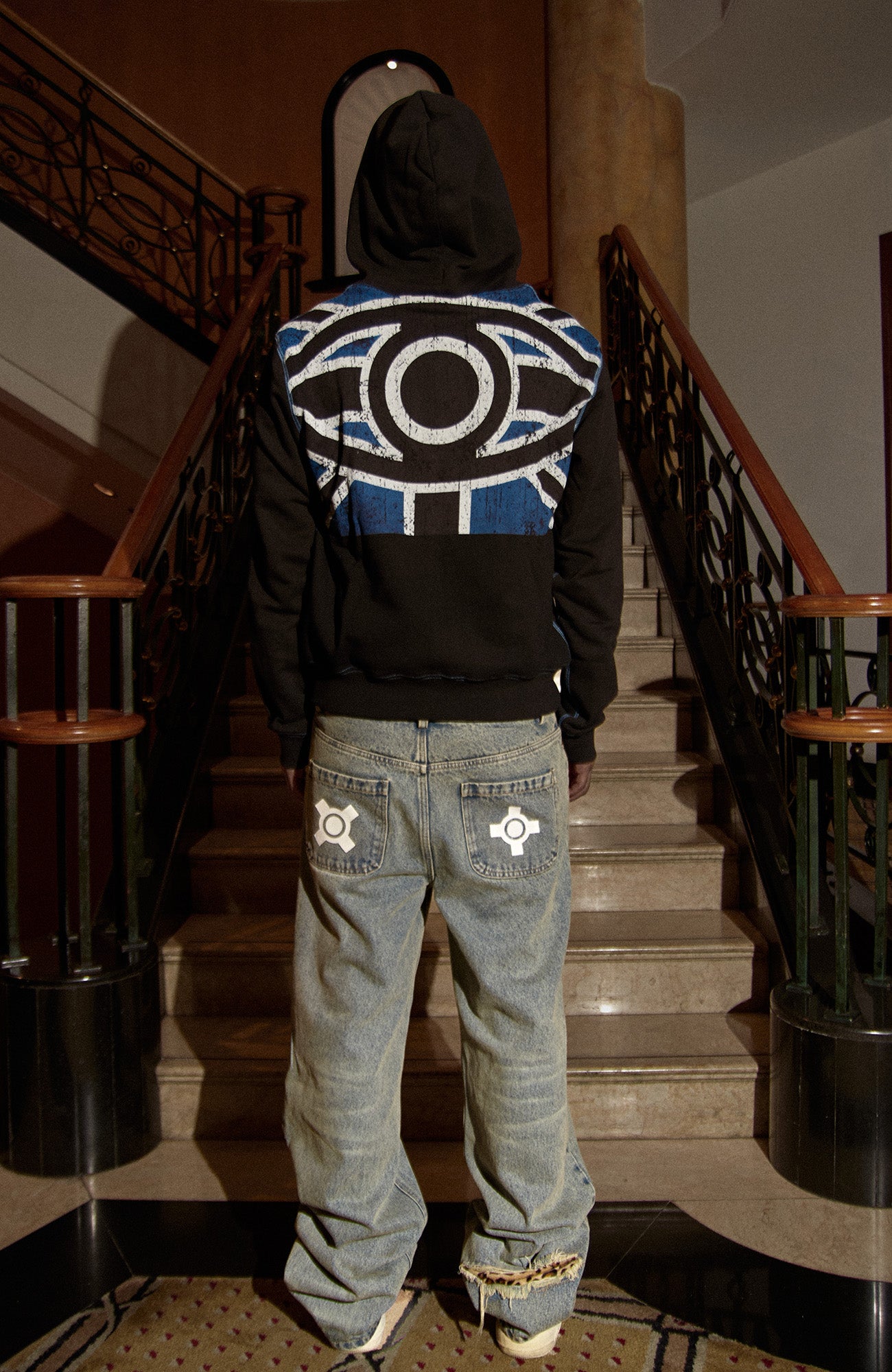 PHANTOMHUNTER Washed Leopard Patch Baggy Jeans, premium urban and streetwear designers apparel on PROJECTISR.com, PHANTOMHUNTER