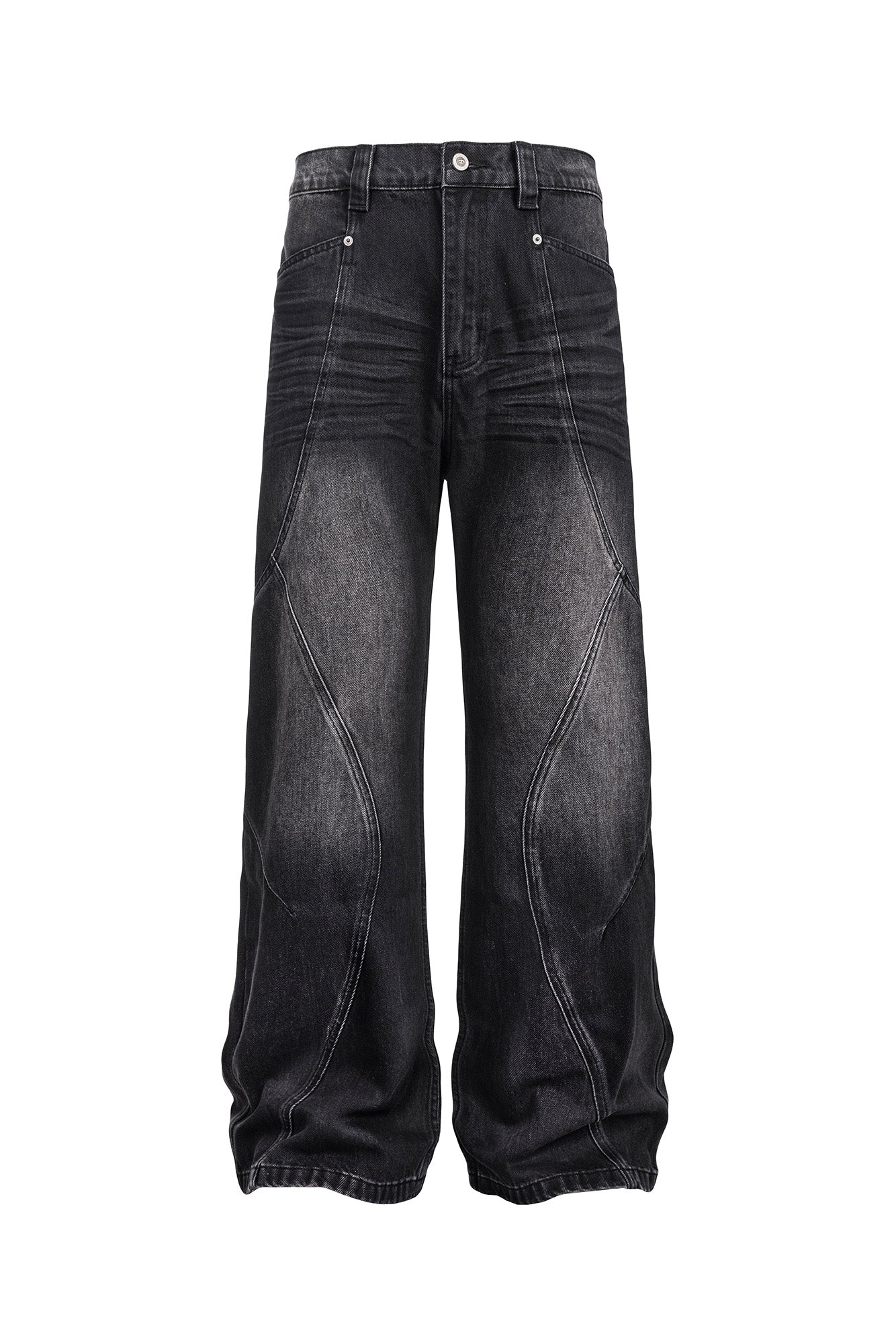 CATSSTAC Whisker-Washed Panel Wide-Leg Jeans, premium urban and streetwear designers apparel on PROJECTISR.com, CATSSTAC