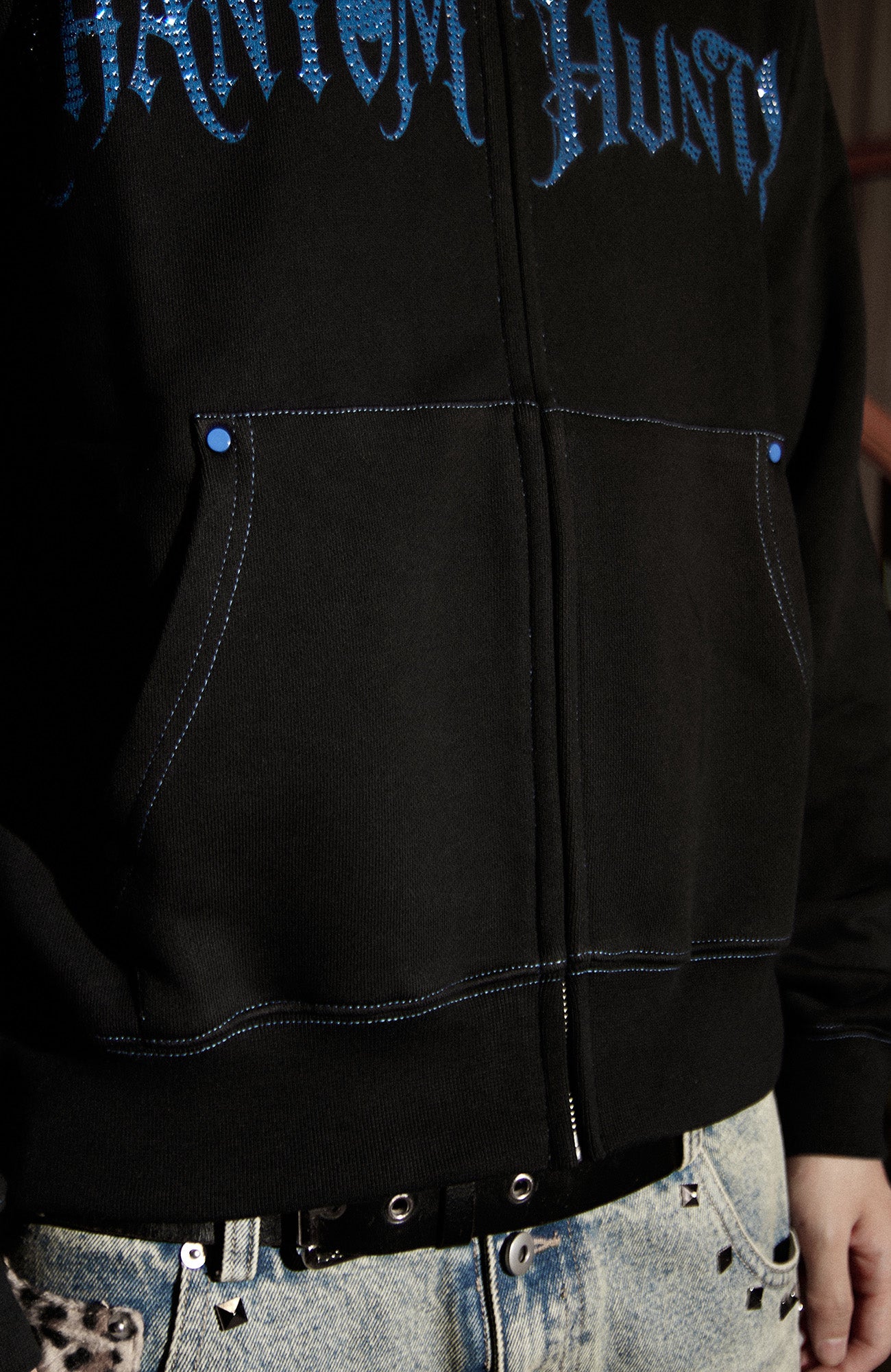 PHANTOMHUNTER Diamond Graphic Cropped Zip Hoodie, premium urban and streetwear designers apparel on PROJECTISR.com, PHANTOMHUNTER