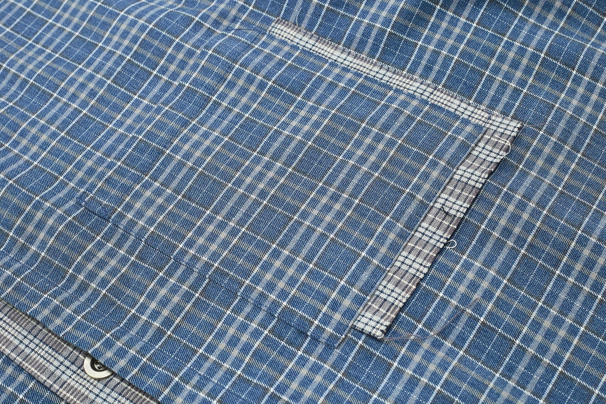 ESAIAS Plaid Layered Raw-Edge Half Shirt Blue, premium urban and streetwear designers apparel on PROJECTISR.com, ESAIAS