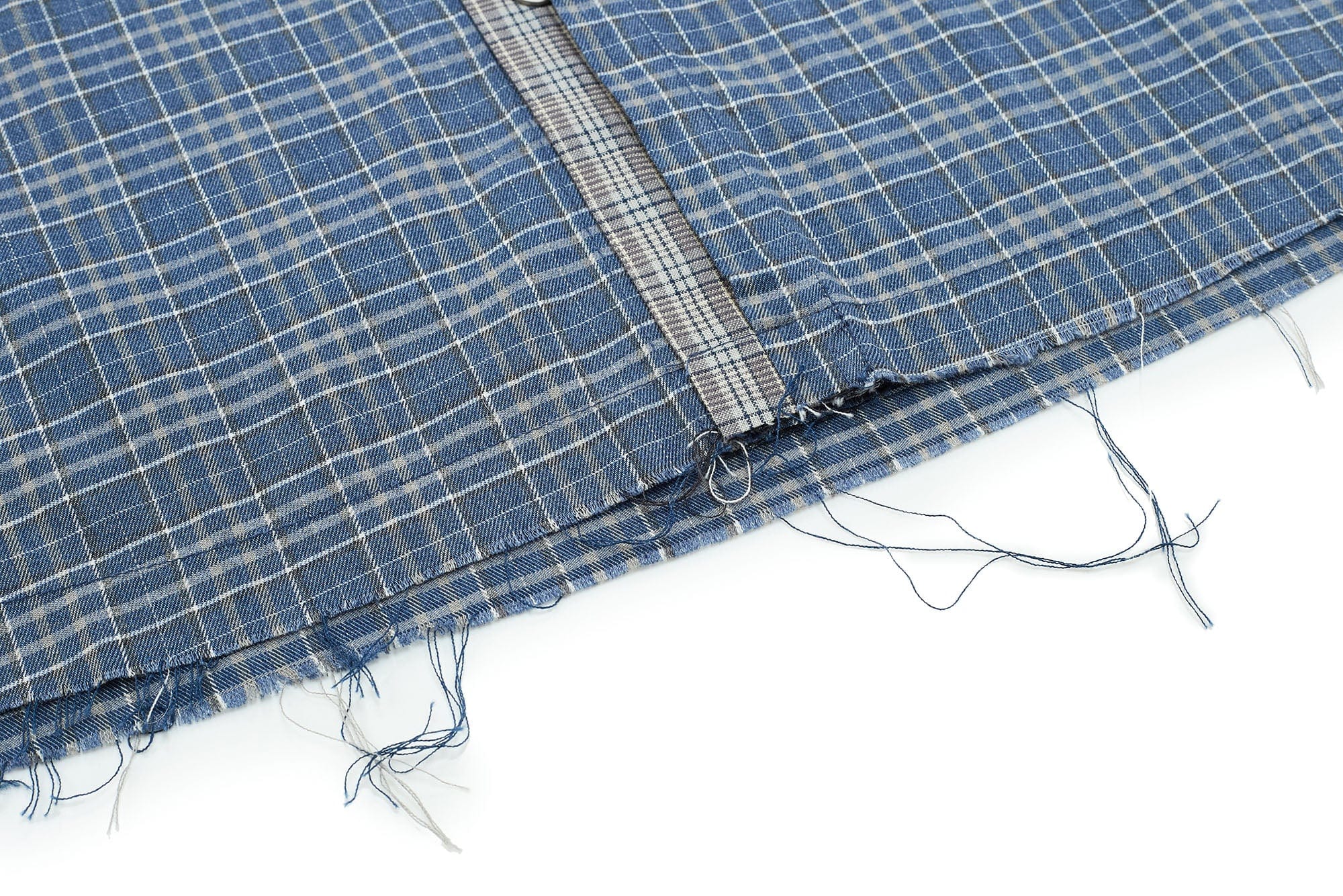 ESAIAS Plaid Layered Raw-Edge Half Shirt Blue, premium urban and streetwear designers apparel on PROJECTISR.com, ESAIAS