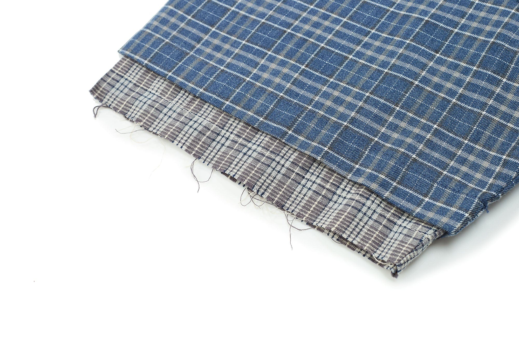 ESAIAS Plaid Layered Raw-Edge Half Shirt Blue, premium urban and streetwear designers apparel on PROJECTISR.com, ESAIAS