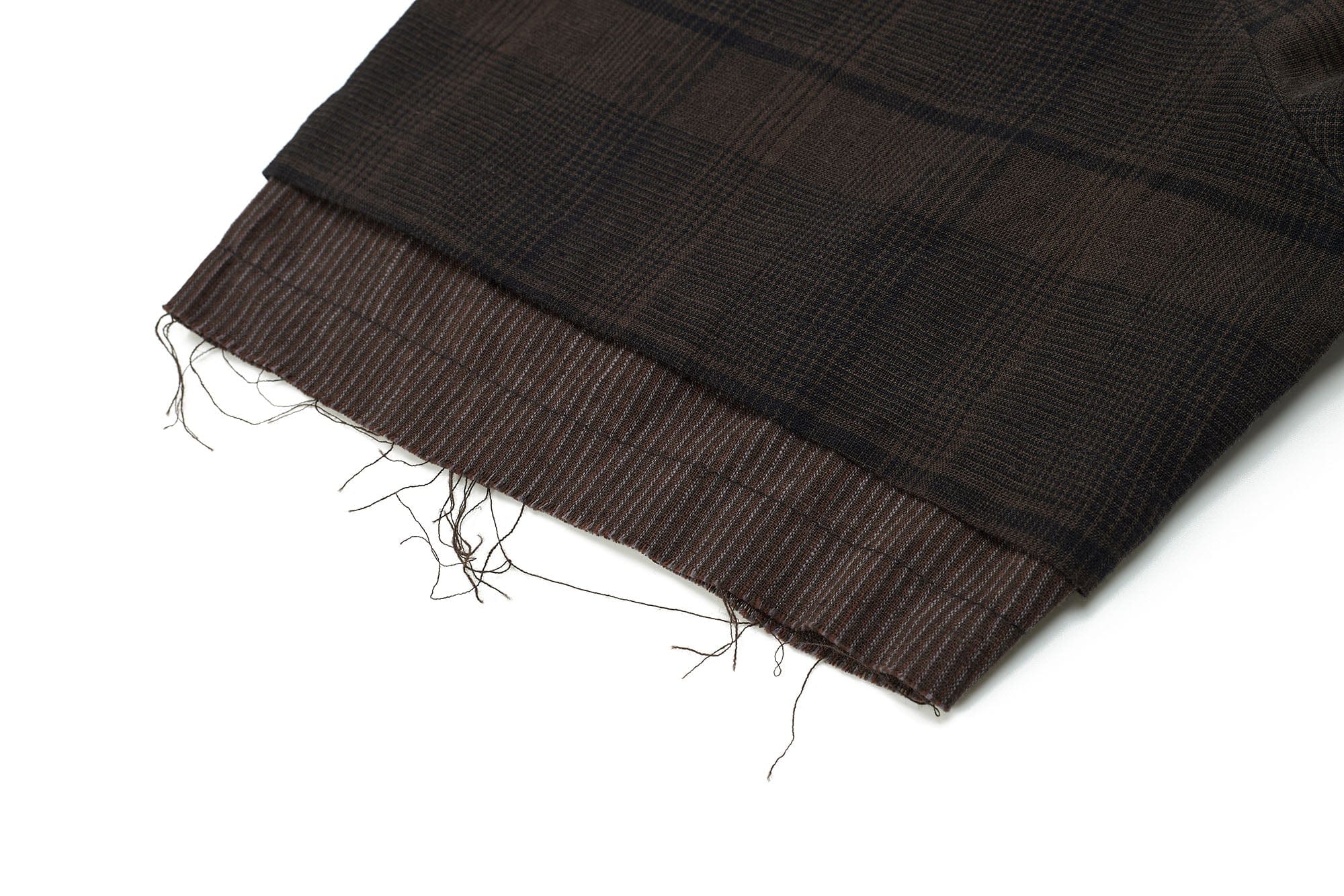 ESAIAS Plaid Layered Raw-Edge Half Shirt Brown, premium urban and streetwear designers apparel on PROJECTISR.com, ESAIAS