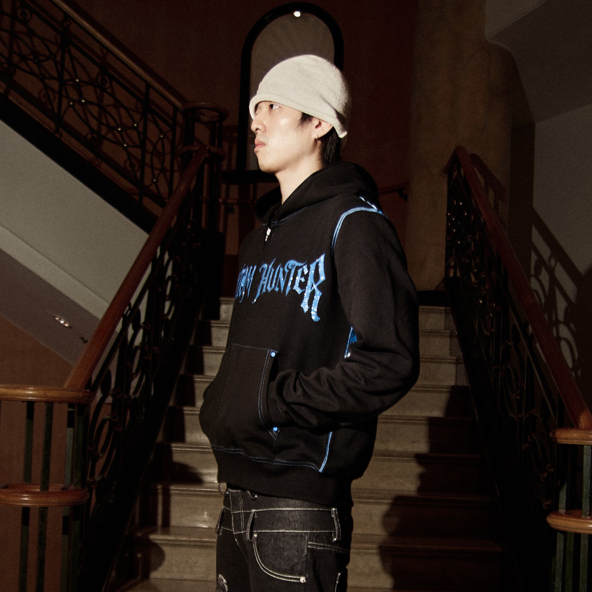 PHANTOMHUNTER Diamond Graphic Cropped Zip Hoodie, premium urban and streetwear designers apparel on PROJECTISR.com, PHANTOMHUNTER