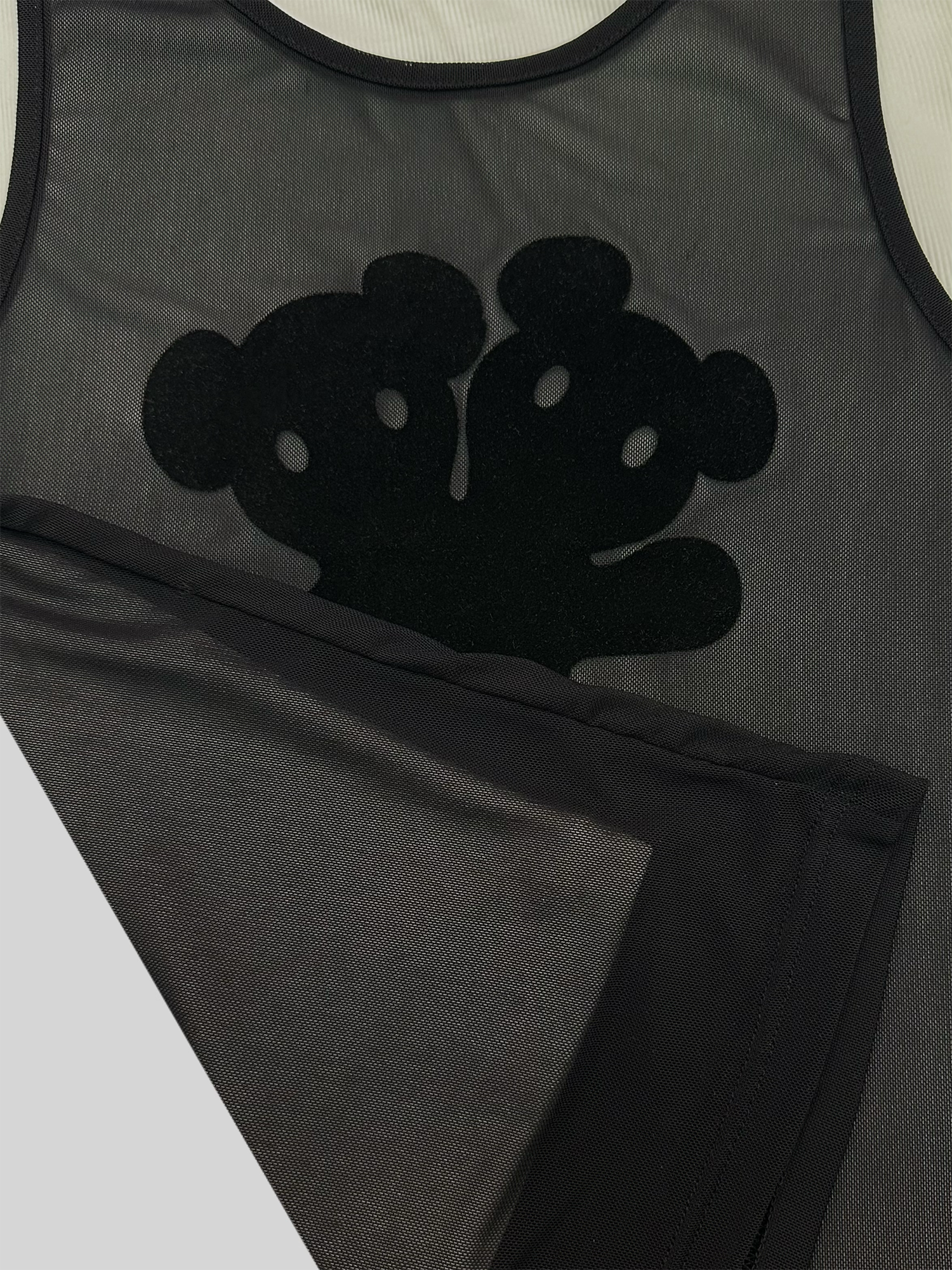 KADAKADA Flocked Bear Mesh One-Shoulder Ribbed Tank Set, premium urban and streetwear designers apparel on PROJECTISR.com, KADAKADA