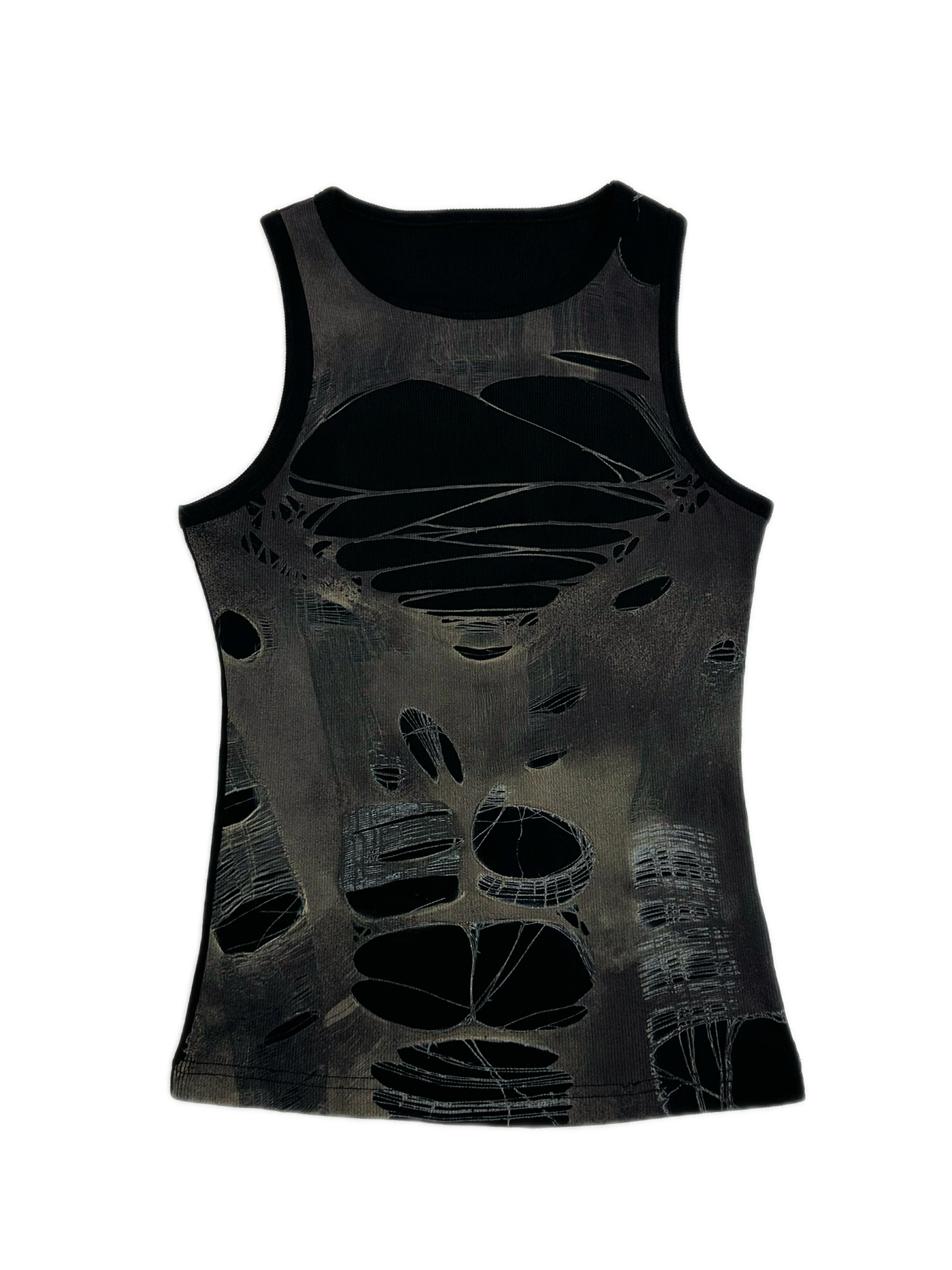 KADAKADA Distressed Graphic Ribbed Tank Top, premium urban and streetwear designers apparel on PROJECTISR.com, KADAKADA