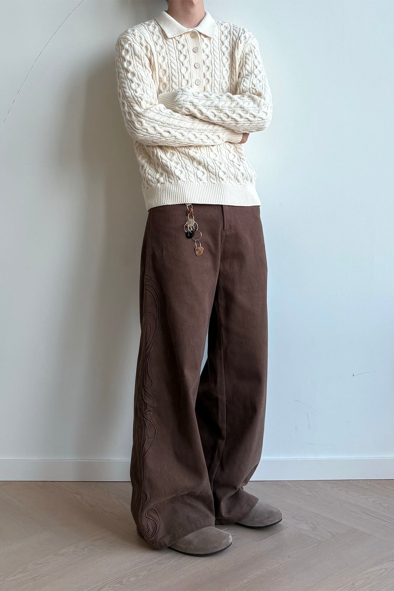 KREATE Totem Embroidered Oversized Straight-Leg Pants