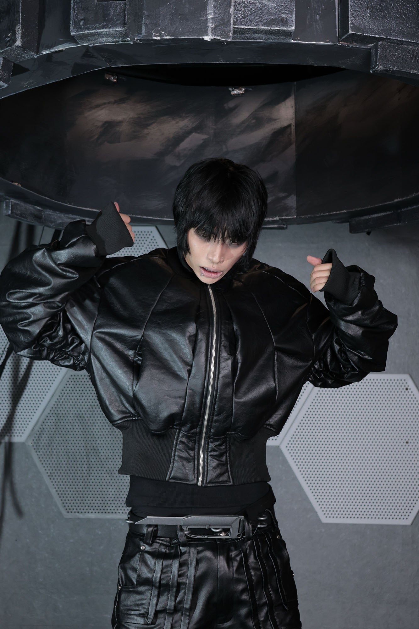 SSIN7 Panel Cinched Bomber Jacket