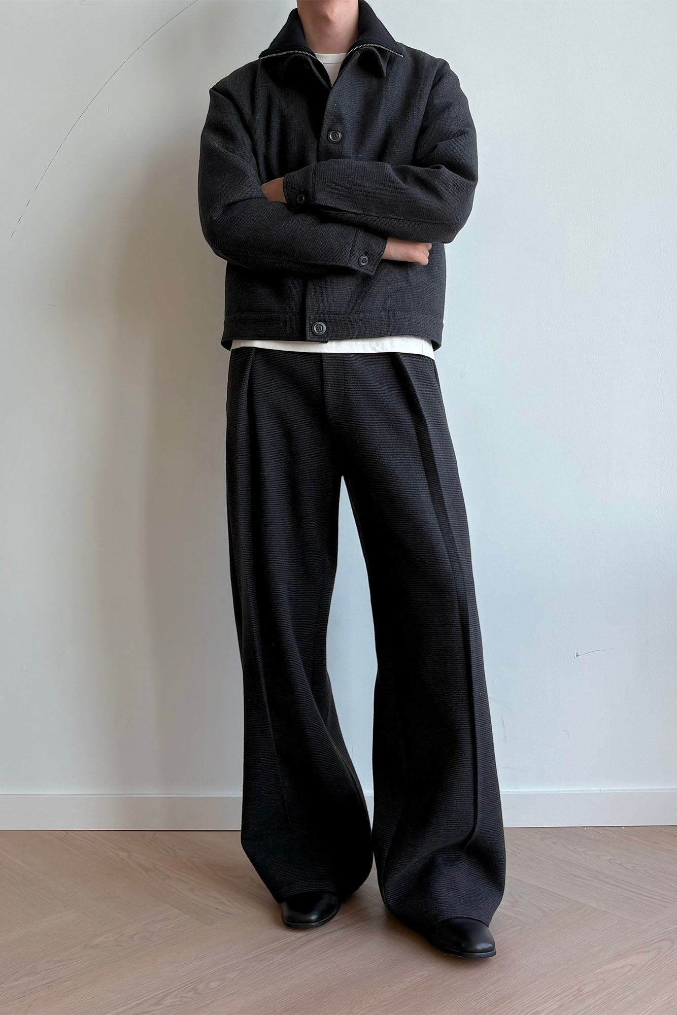 KREATE Mini Houndstooth Pleated Wide-Leg Trousers