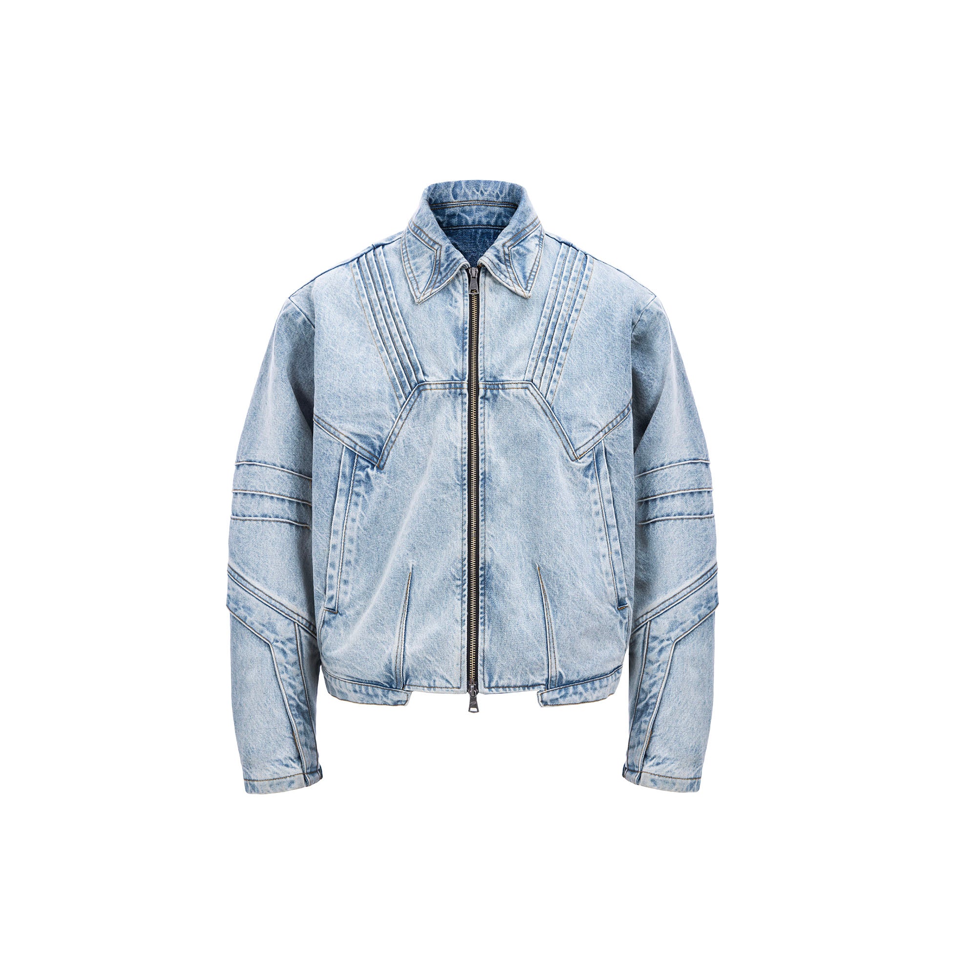 CATSSTAC Washed Paneled Seam Denim Jacket, premium urban and streetwear designers apparel on PROJECTISR.com, CATSSTAC