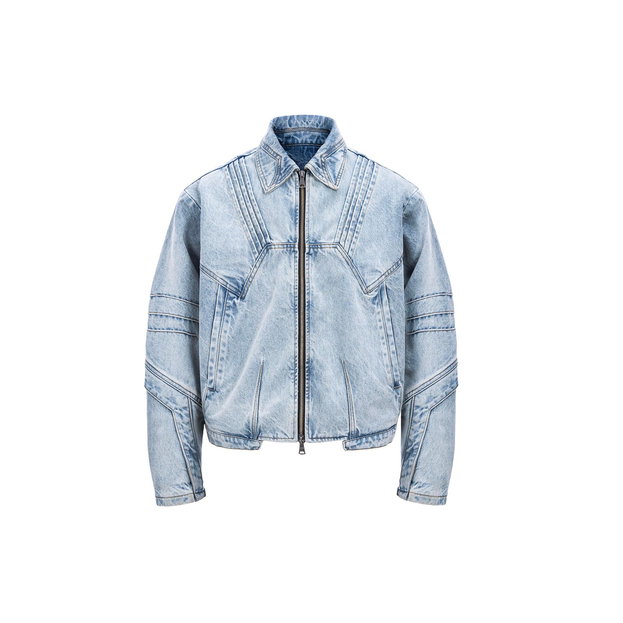 CATSSTAC Washed Paneled Seam Denim Jacket, premium urban and streetwear designers apparel on PROJECTISR.com, CATSSTAC