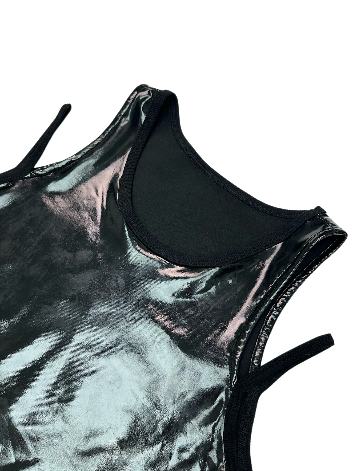 KADAKADA Patent Shine Layered Strap Ribbed Tank Top, premium urban and streetwear designers apparel on PROJECTISR.com, KADAKADA