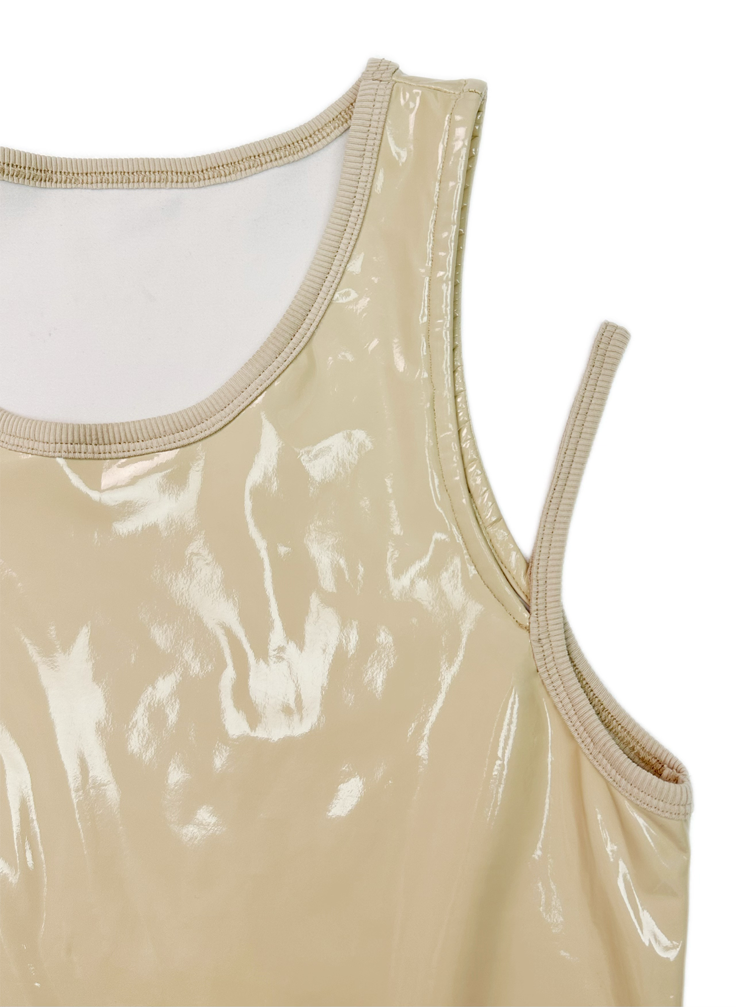 KADAKADA Patent Shine Layered Strap Ribbed Tank Top, premium urban and streetwear designers apparel on PROJECTISR.com, KADAKADA