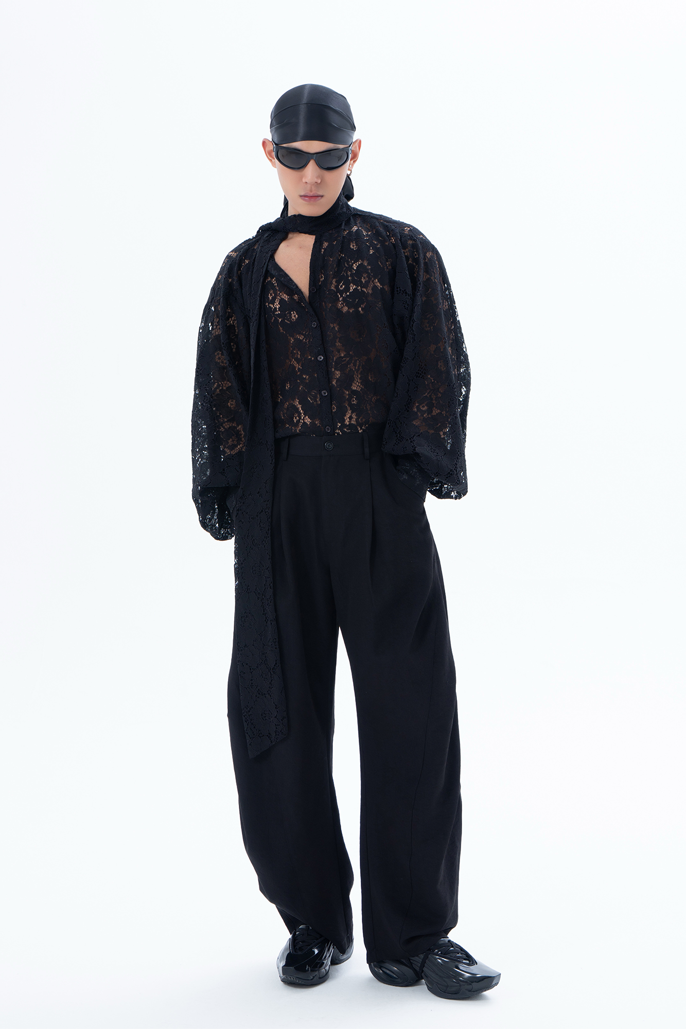 CLP Floral Lace Tie-Neck Shirt