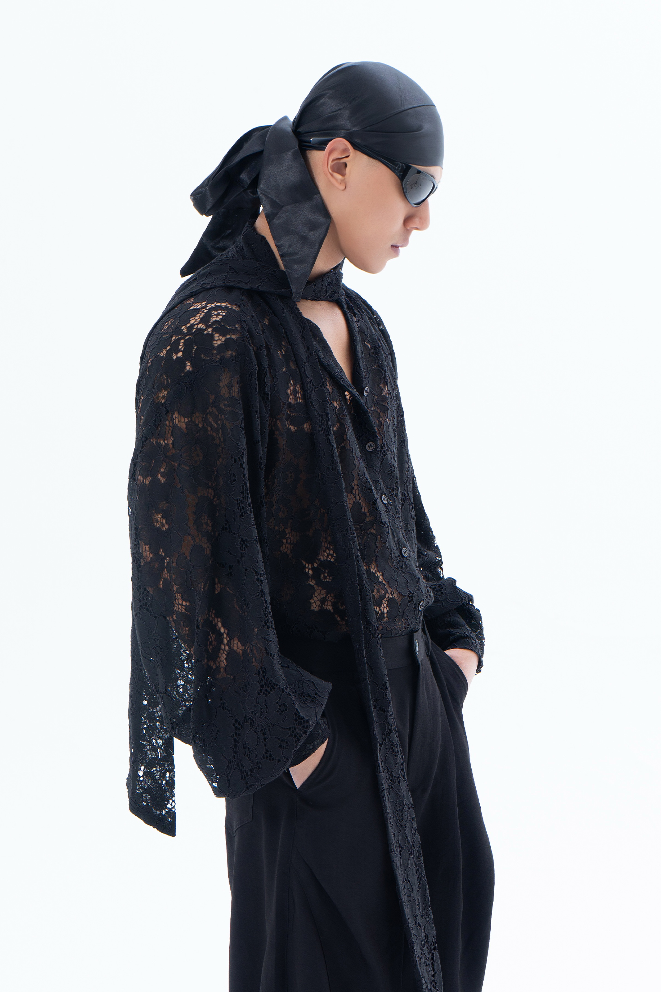 CLP Floral Lace Tie-Neck Shirt