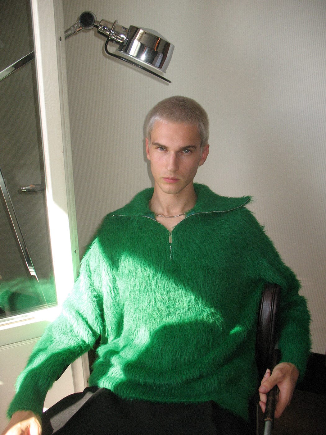 SOURPLUM Faux Fur Half Zip Sweater Avocado, premium urban and streetwear designers apparel on PROJECTISR.com, SOURPLUM