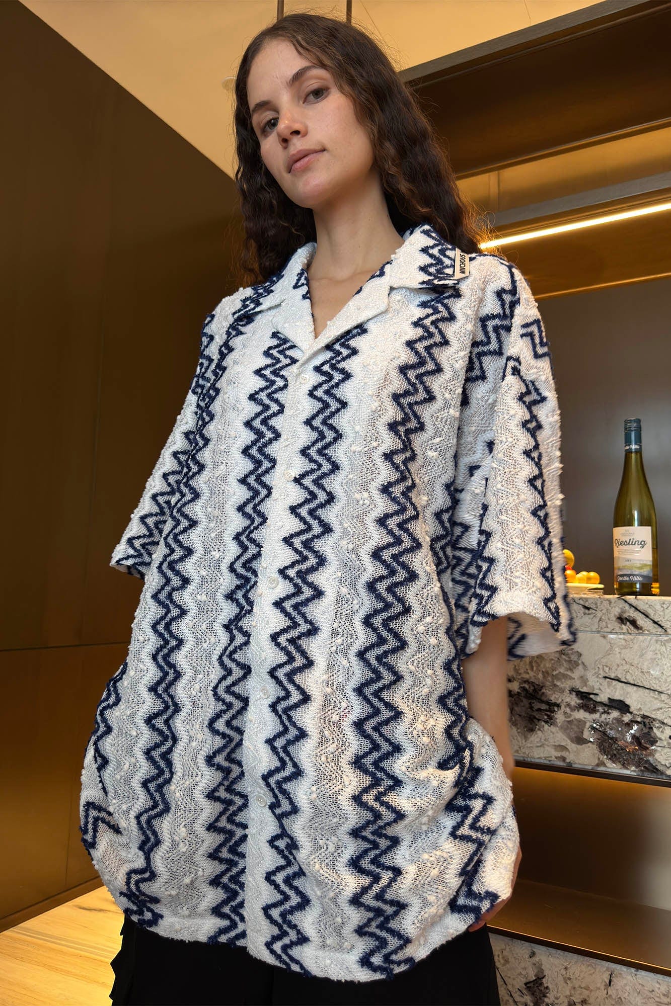 MIICHOUS Geometric Ripple Jacquard Oversized Half Shirt, premium urban and streetwear designers apparel on PROJECTISR.com, Miichous