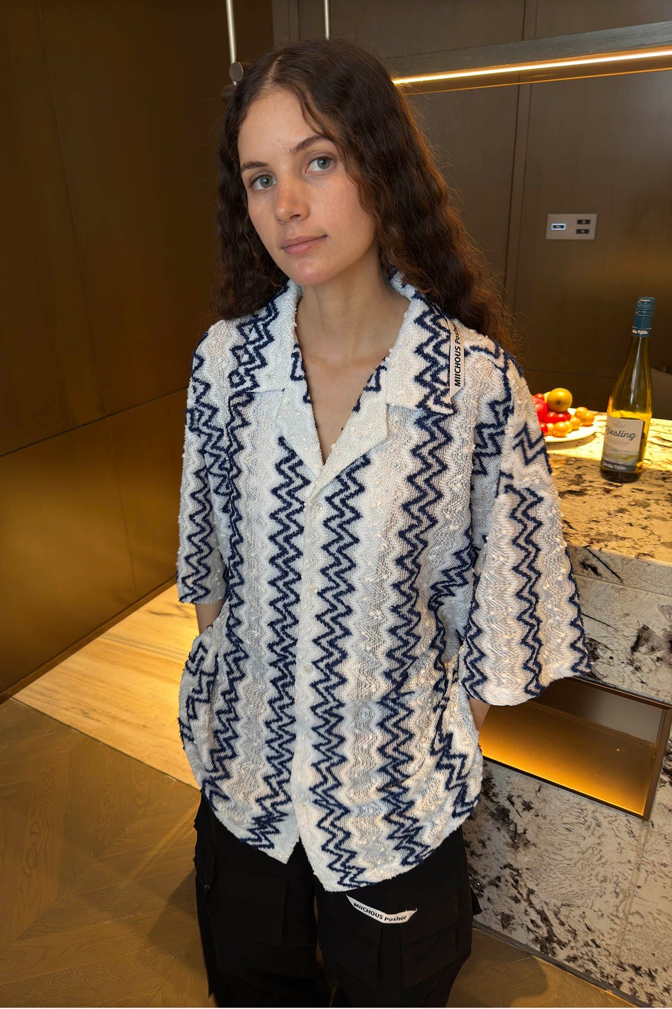 MIICHOUS Geometric Ripple Jacquard Oversized Half Shirt, premium urban and streetwear designers apparel on PROJECTISR.com, Miichous