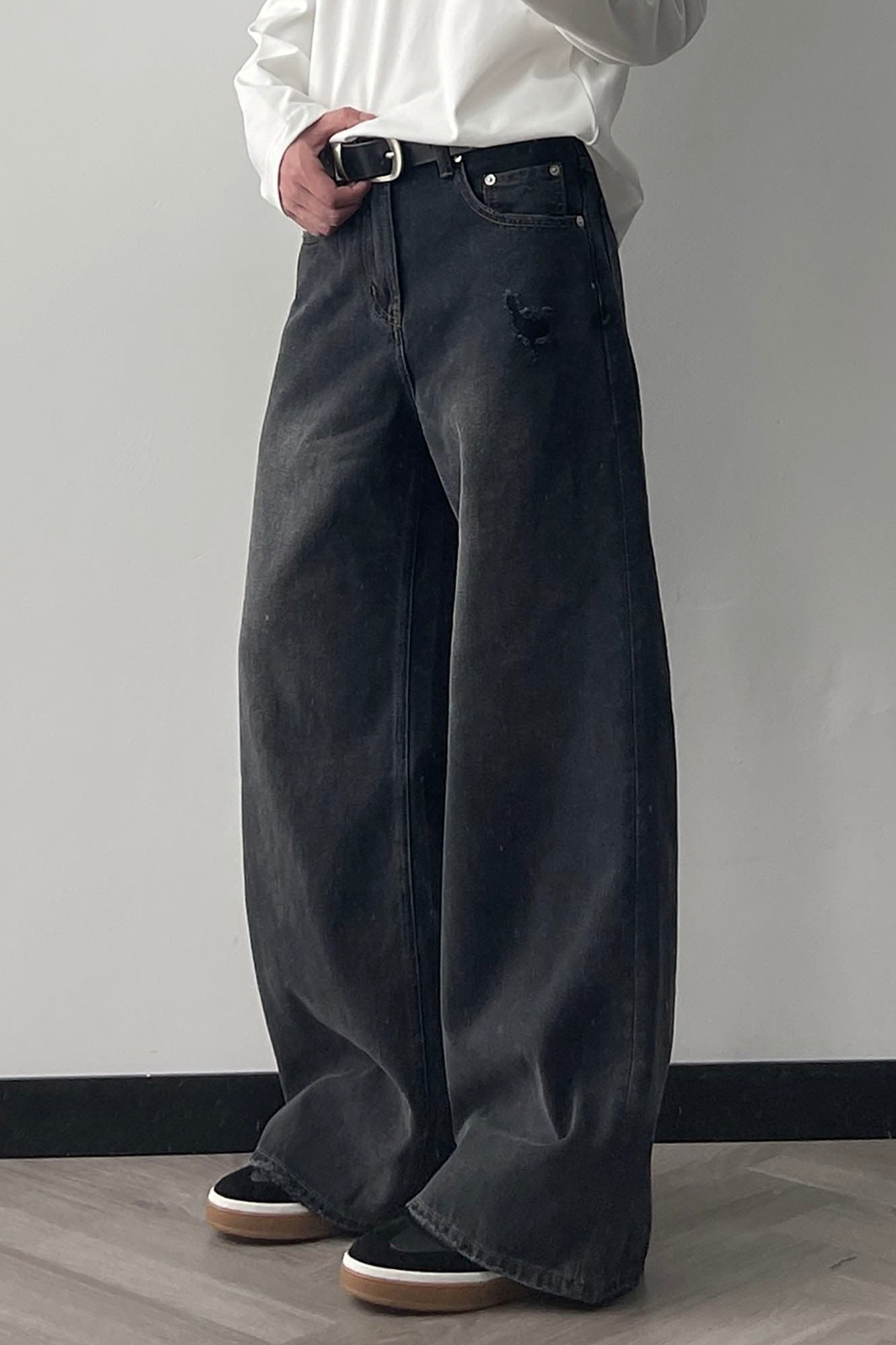 OKAYTHXBYE Minimalist Washed Wide-Leg Jeans