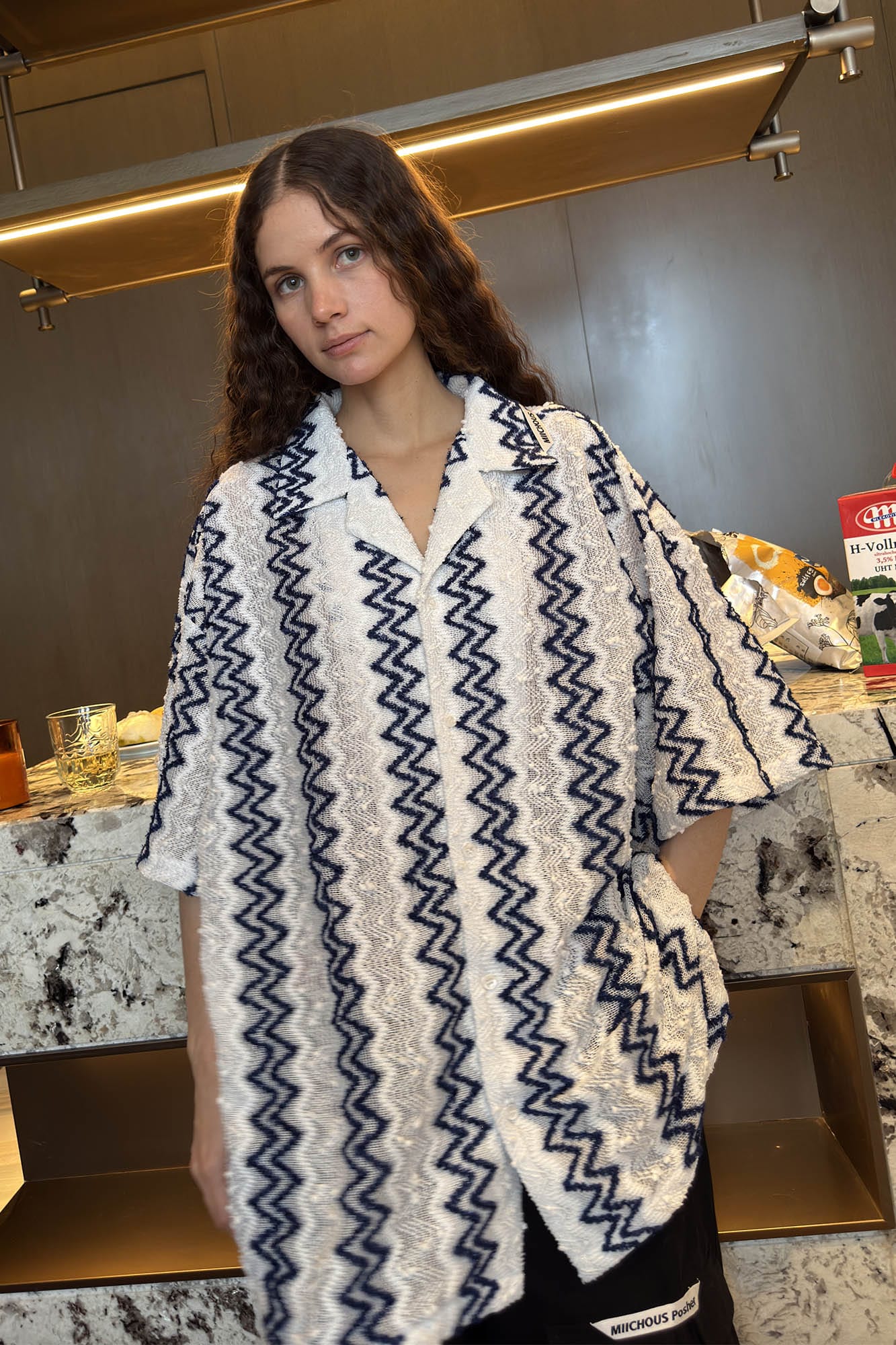 MIICHOUS Geometric Ripple Jacquard Oversized Half Shirt, premium urban and streetwear designers apparel on PROJECTISR.com, Miichous
