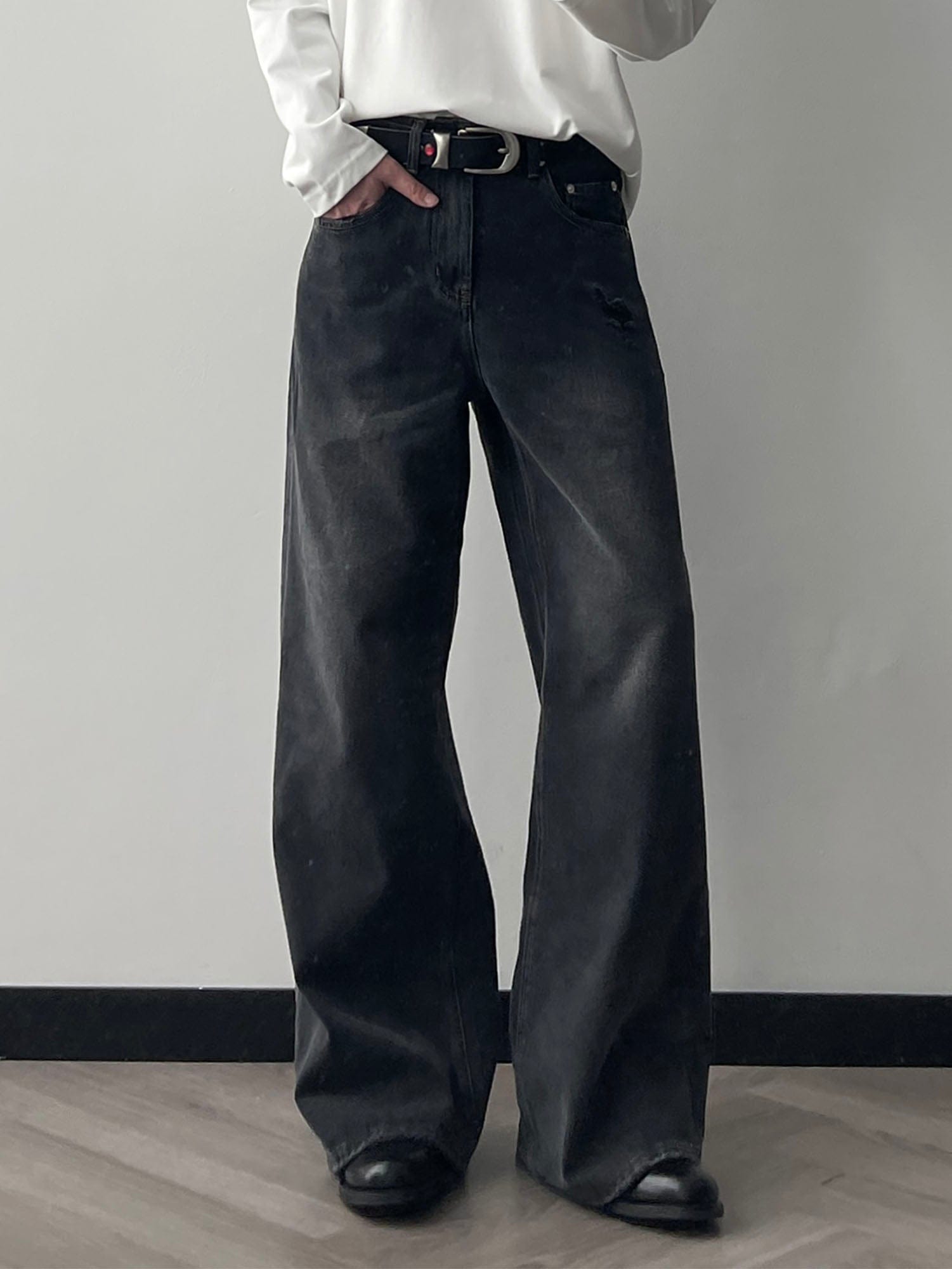 OKAYTHXBYE Minimalist Washed Wide-Leg Jeans