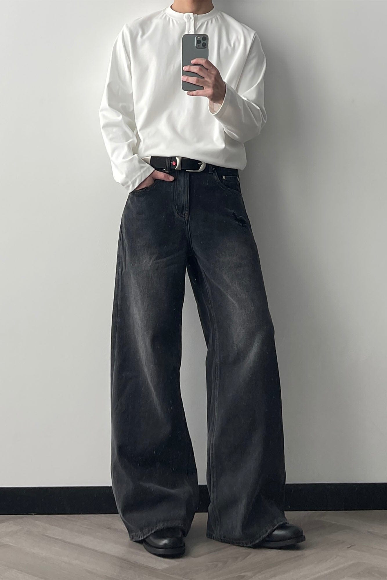 OKAYTHXBYE Minimalist Washed Wide-Leg Jeans
