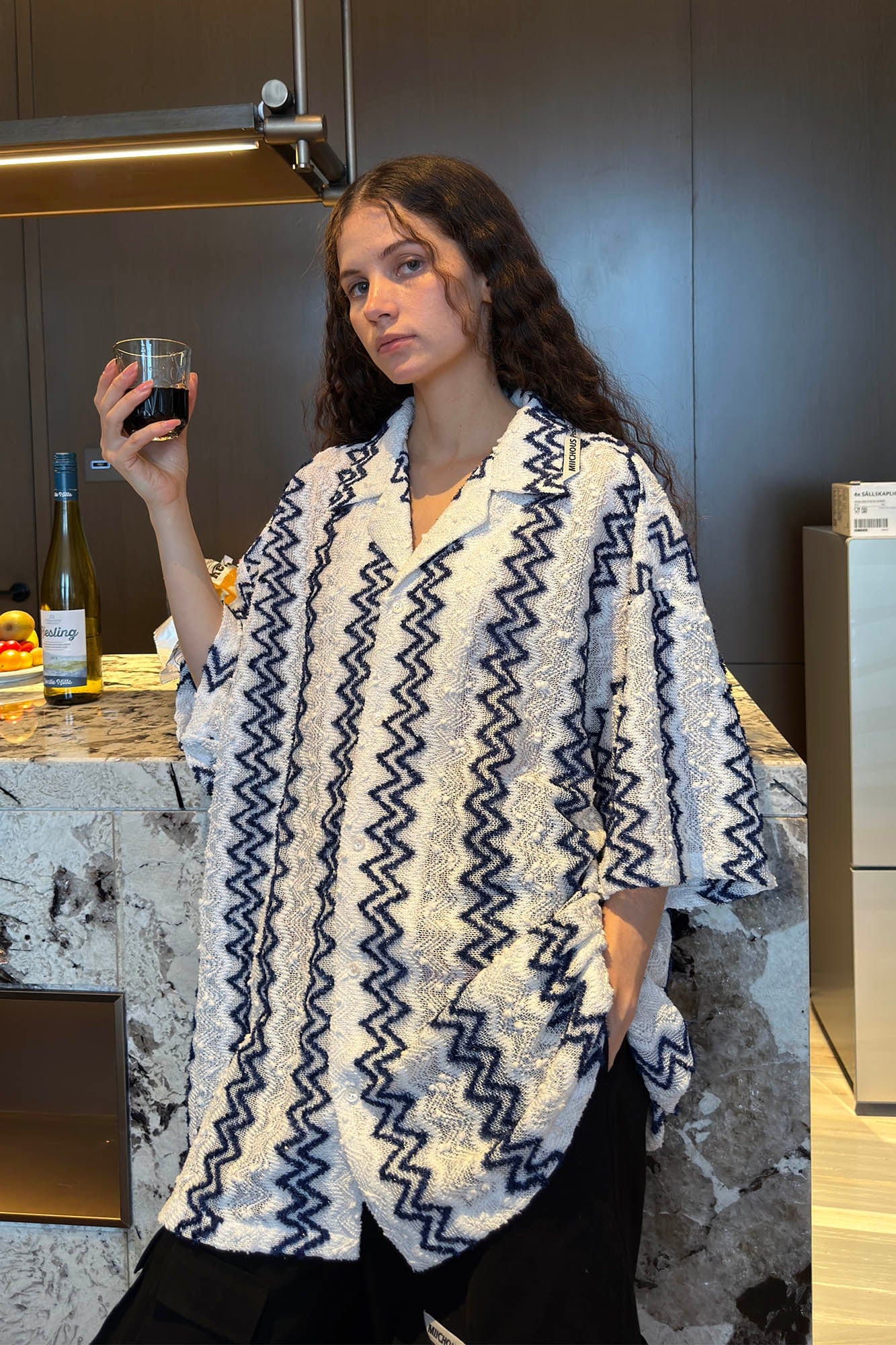 MIICHOUS Geometric Ripple Jacquard Oversized Half Shirt, premium urban and streetwear designers apparel on PROJECTISR.com, Miichous
