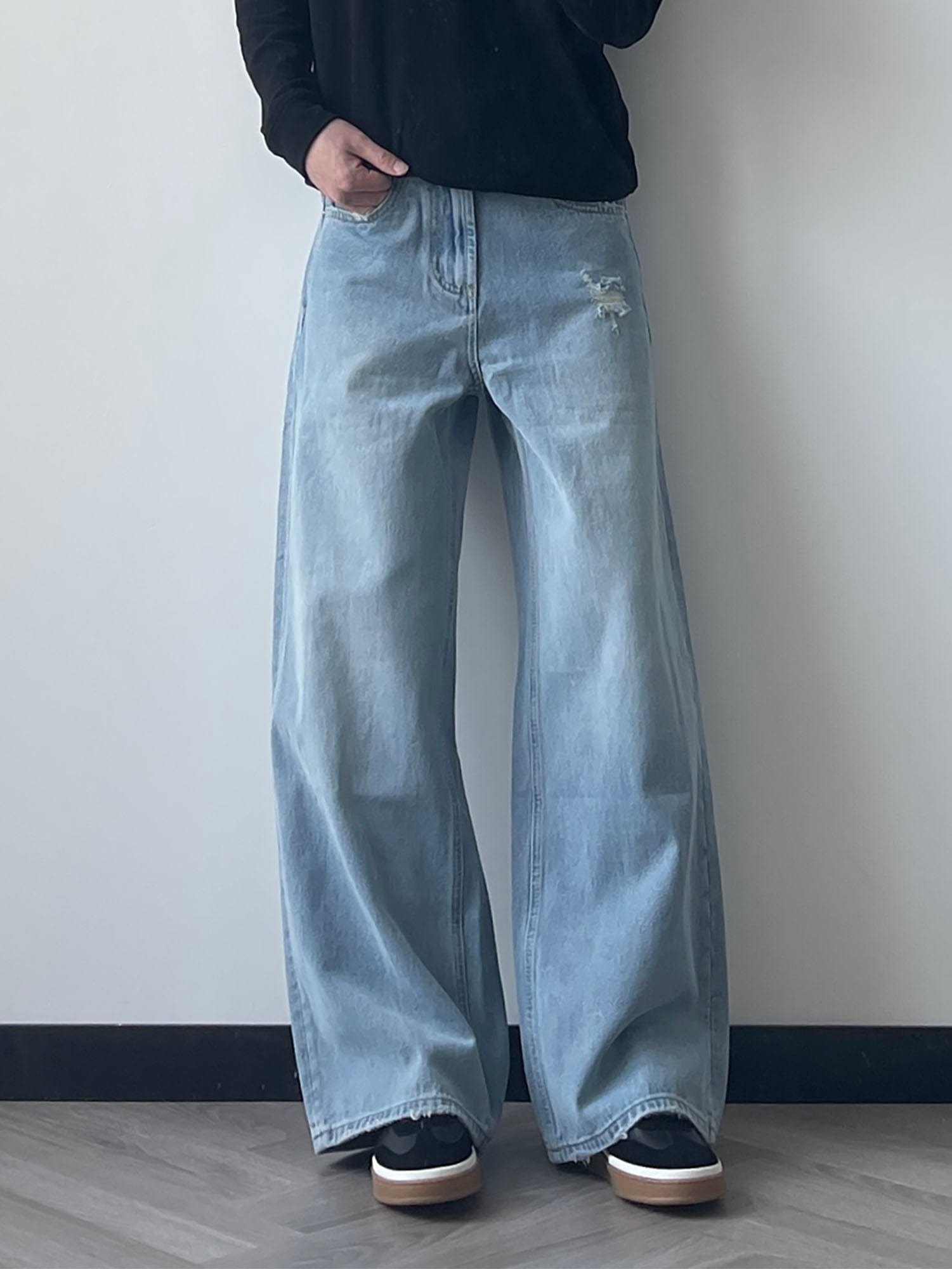 OKAYTHXBYE Minimalist Washed Wide-Leg Jeans