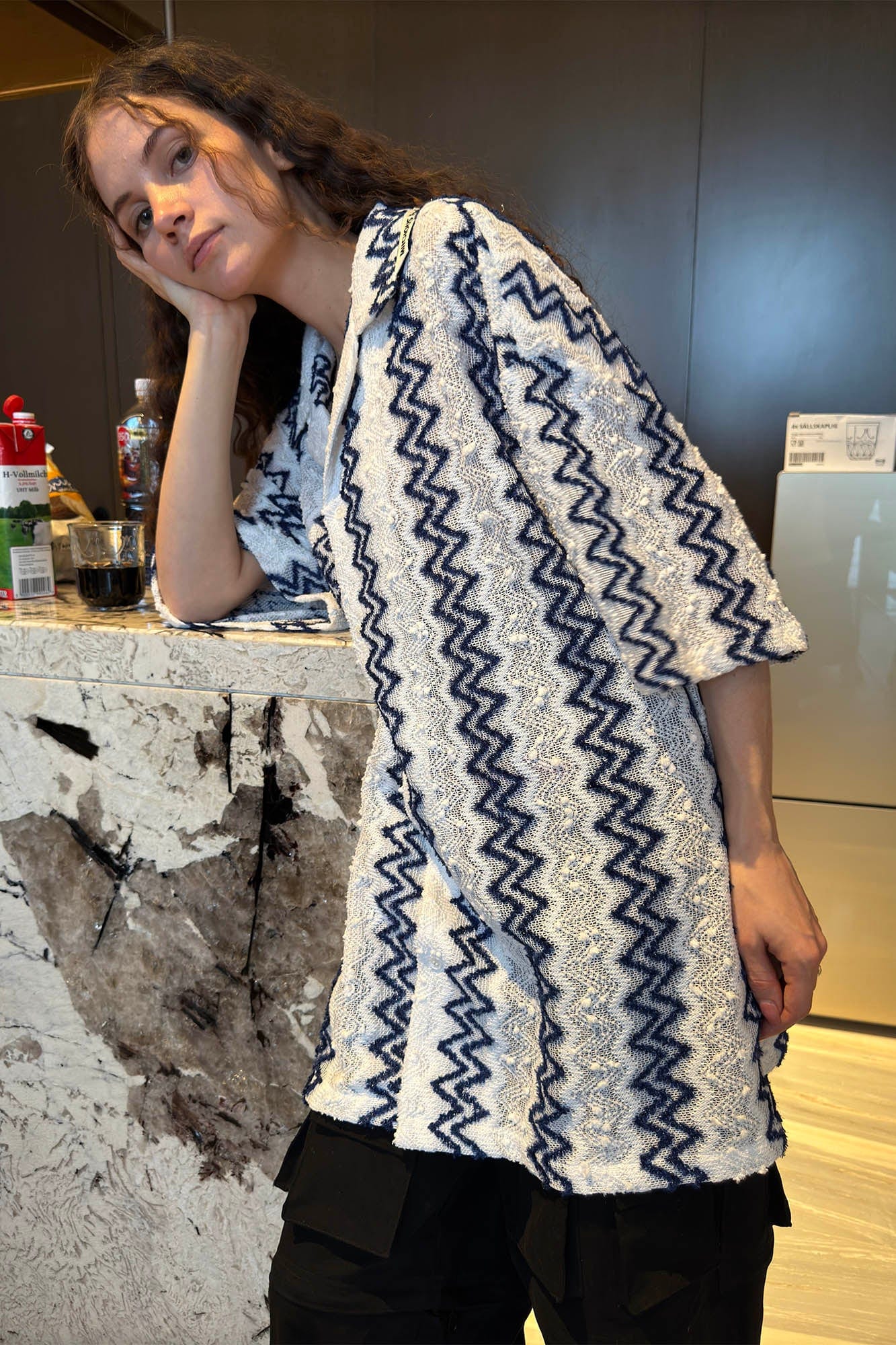 MIICHOUS Geometric Ripple Jacquard Oversized Half Shirt, premium urban and streetwear designers apparel on PROJECTISR.com, Miichous