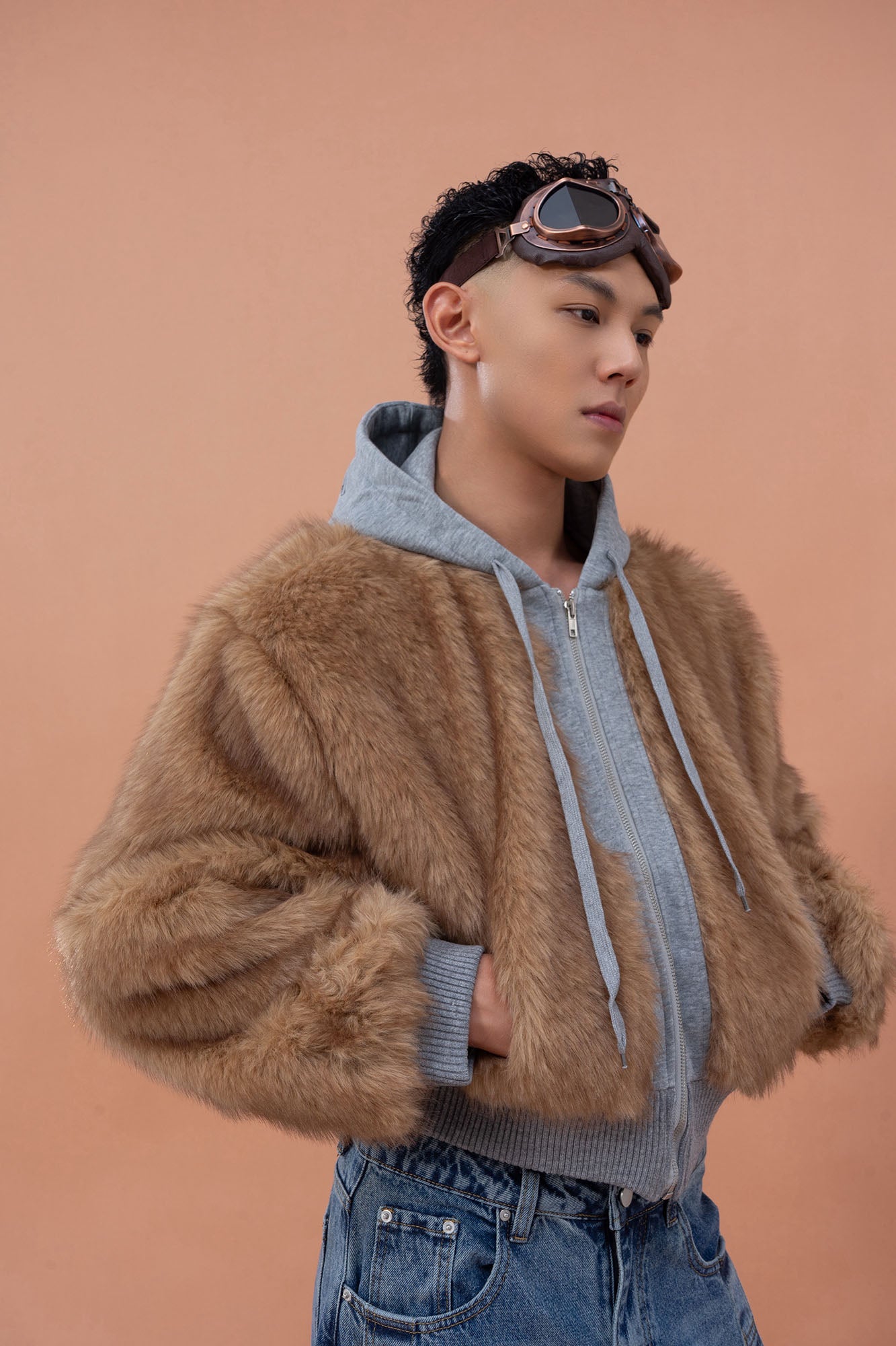 CLP Faux Fur Cropped Hooded Jacket