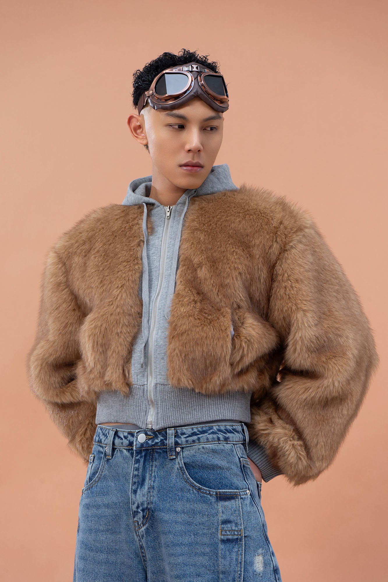 CLP Faux Fur Cropped Hooded Jacket