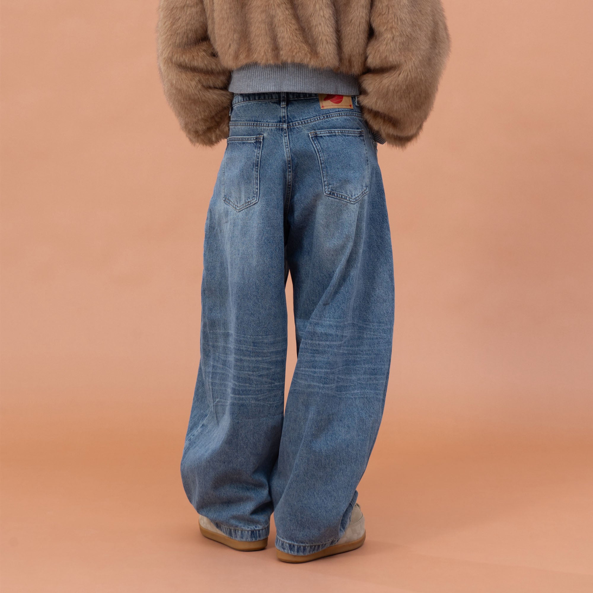 CLP Pleated Knee Wide-Leg Denim Pants