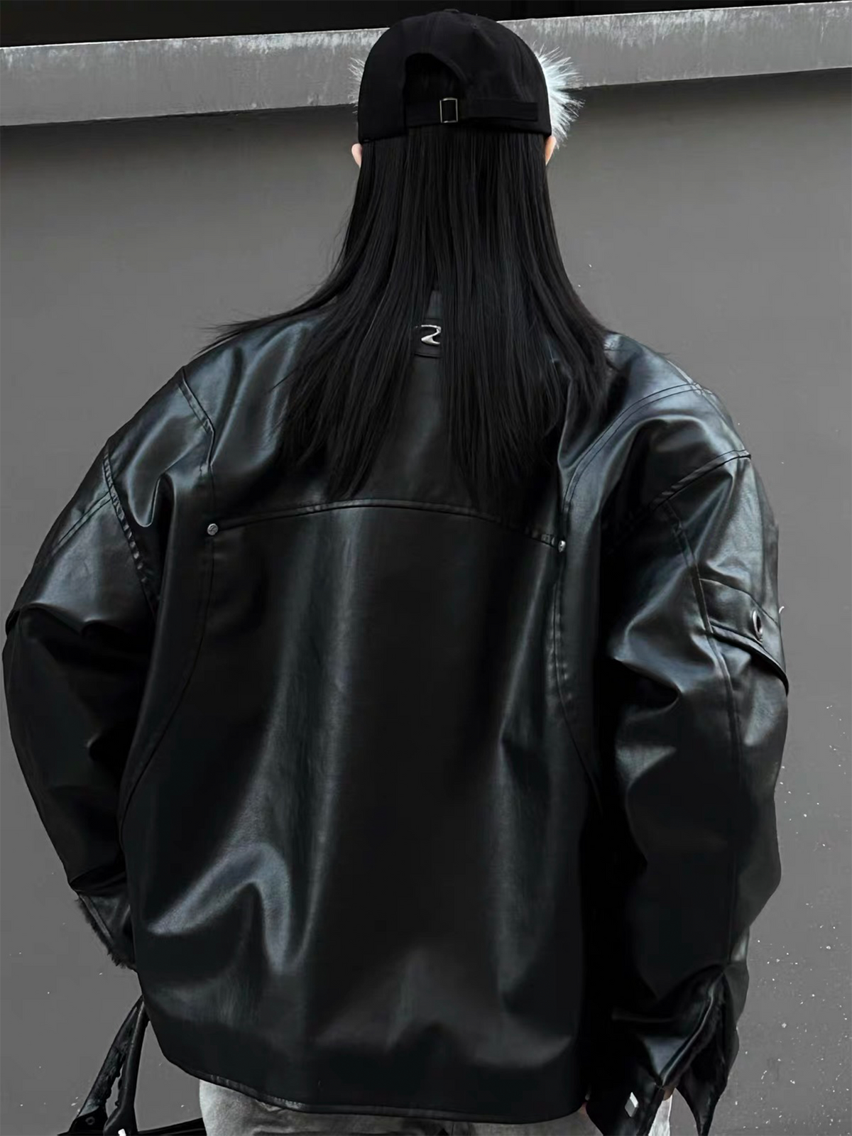 REMODUTION Faux Leather Stand-Collar Jacket