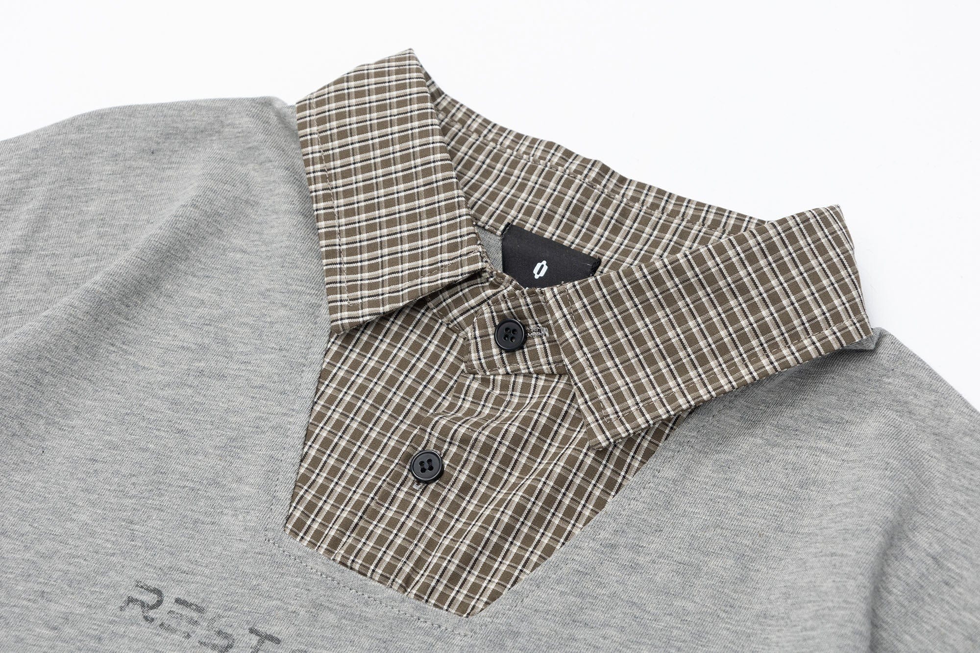 OVDY Layered Plaid Panel Mock Shirt T-Shirt, premium urban and streetwear designers apparel on PROJECTISR.com, OVDY