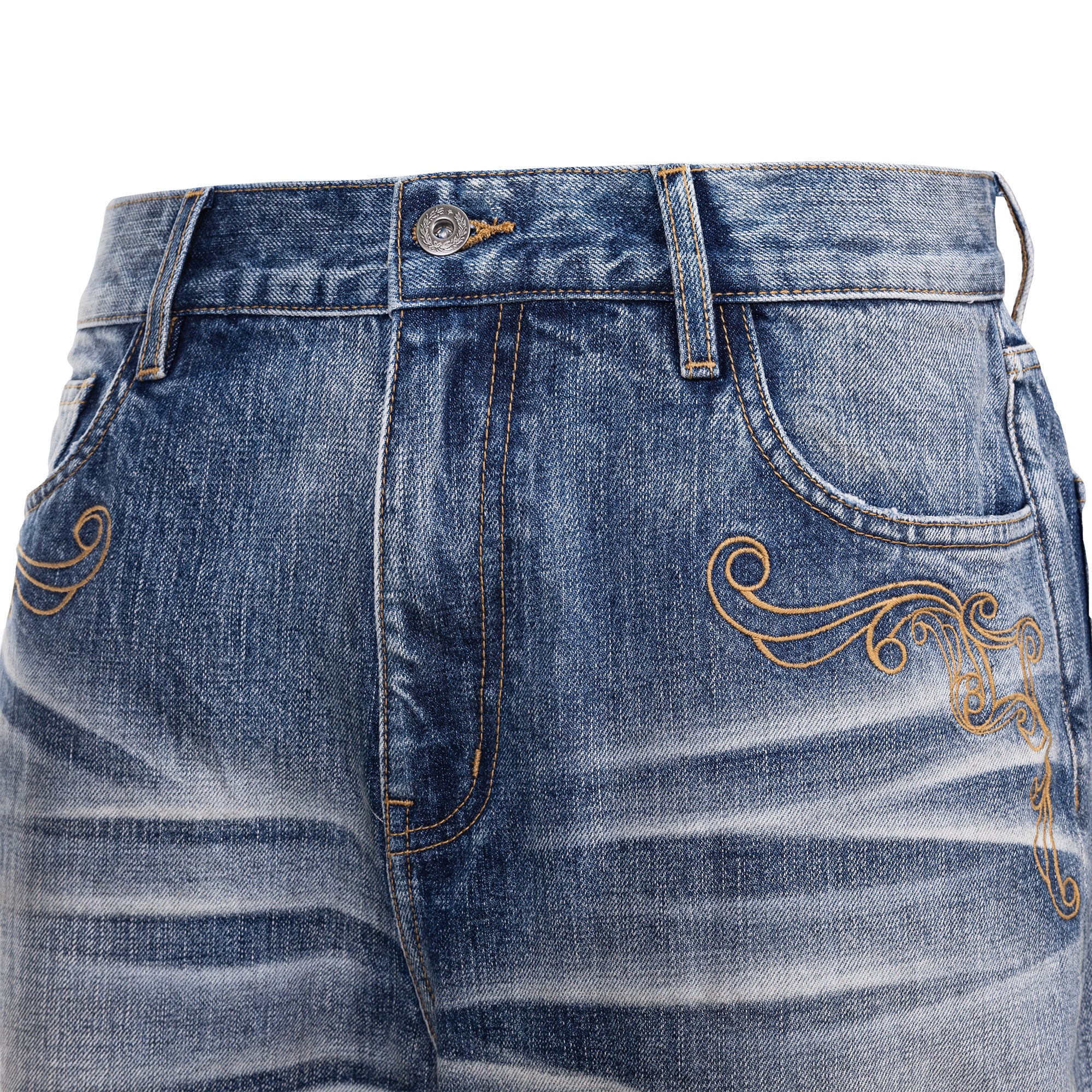 CATSSTAC Vine Scroll Embroidery Whisker-Washed Straight-Leg Jeans, premium urban and streetwear designers apparel on PROJECTISR.com, CATSSTAC