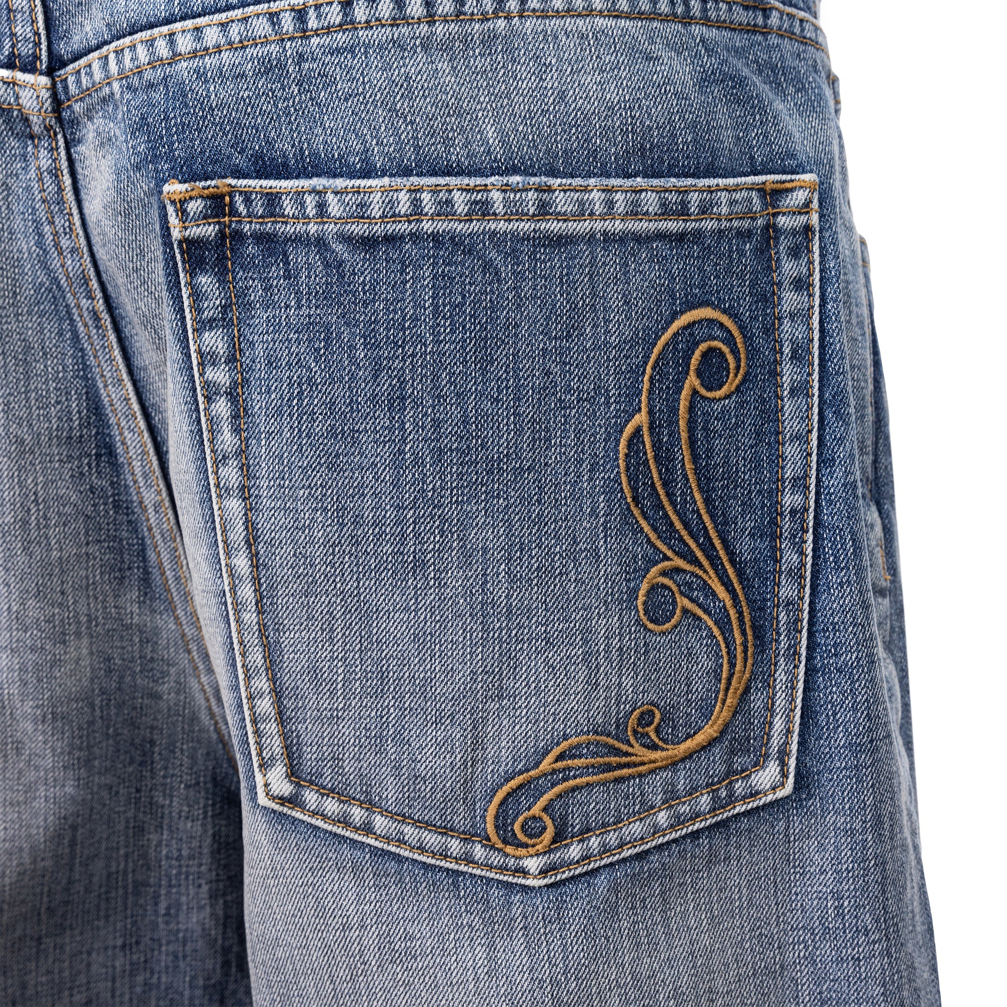 CATSSTAC Vine Scroll Embroidery Whisker-Washed Straight-Leg Jeans, premium urban and streetwear designers apparel on PROJECTISR.com, CATSSTAC