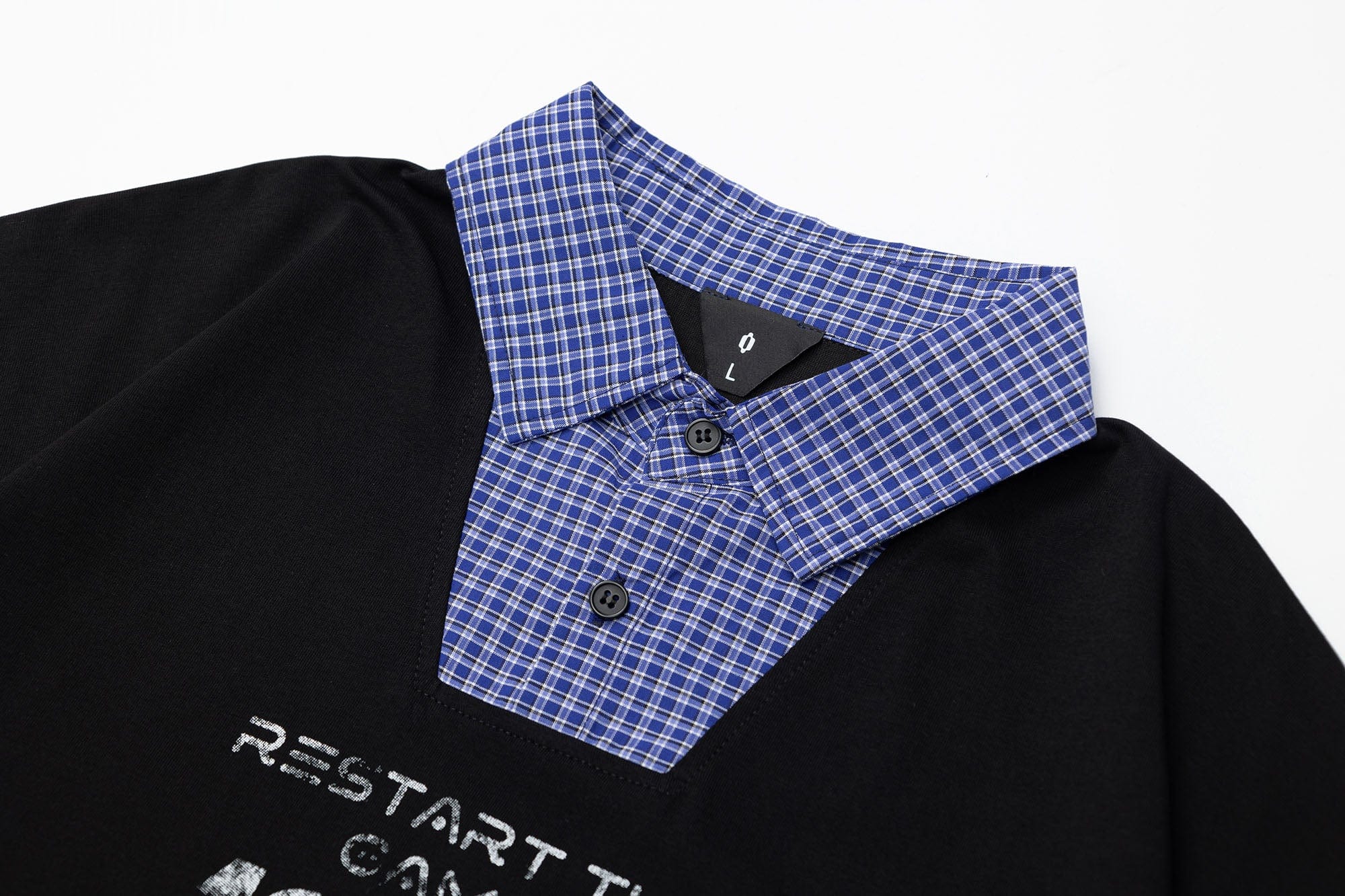 OVDY Layered Plaid Panel Mock Shirt T-Shirt, premium urban and streetwear designers apparel on PROJECTISR.com, OVDY