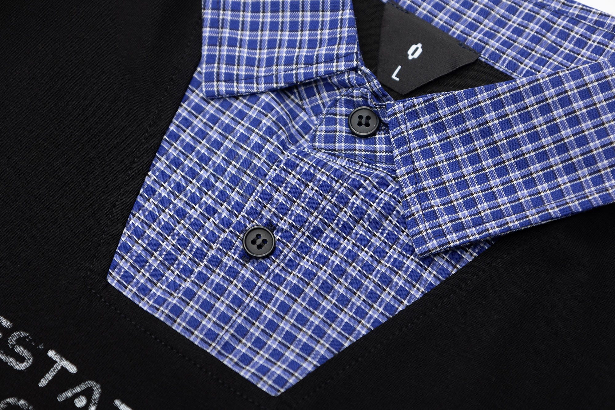 OVDY Layered Plaid Panel Mock Shirt T-Shirt, premium urban and streetwear designers apparel on PROJECTISR.com, OVDY
