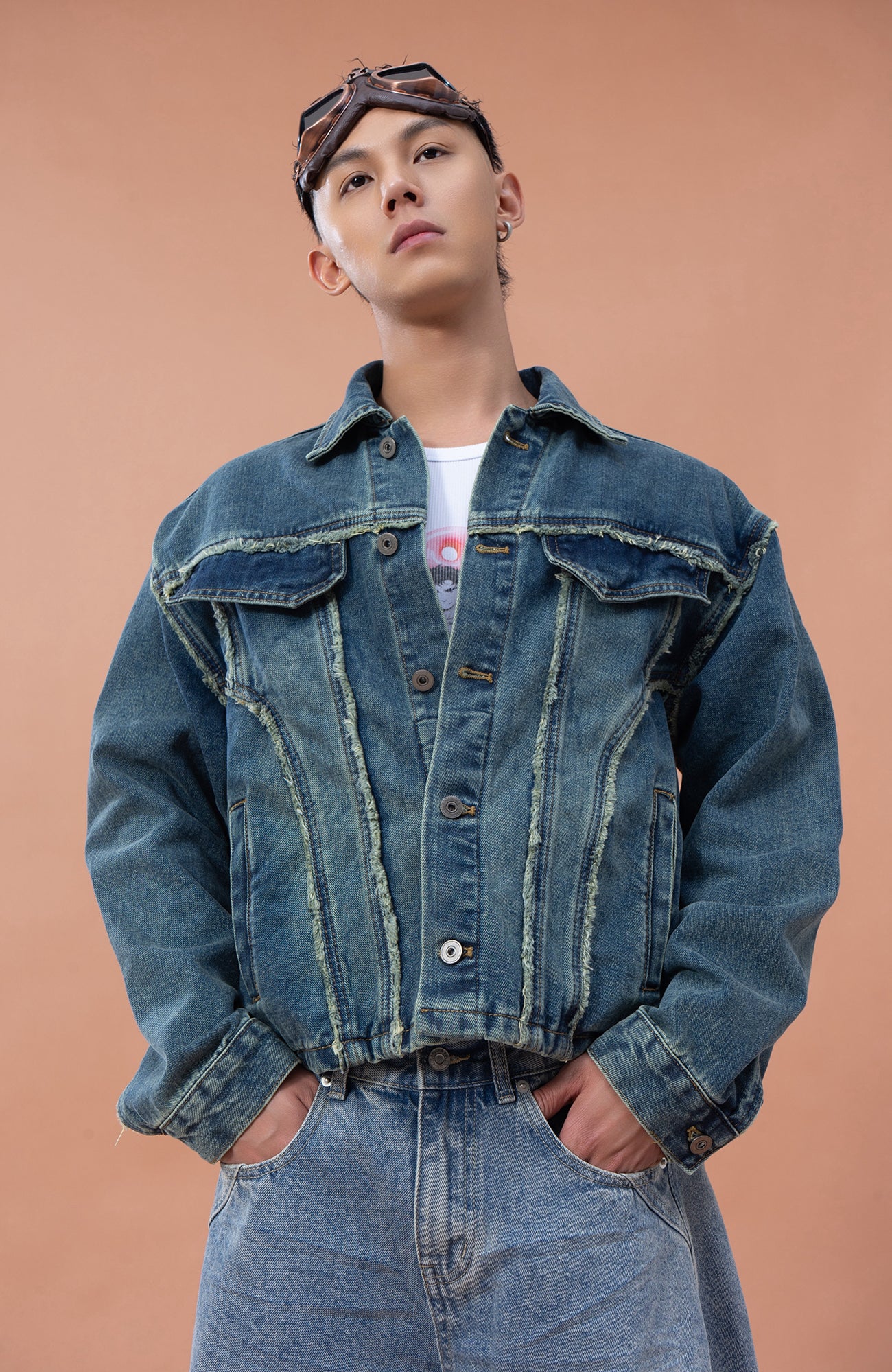 CLP Frayed Paneled Washed Denim Jacket, premium urban and streetwear designers apparel on PROJECTISR.com, CLP