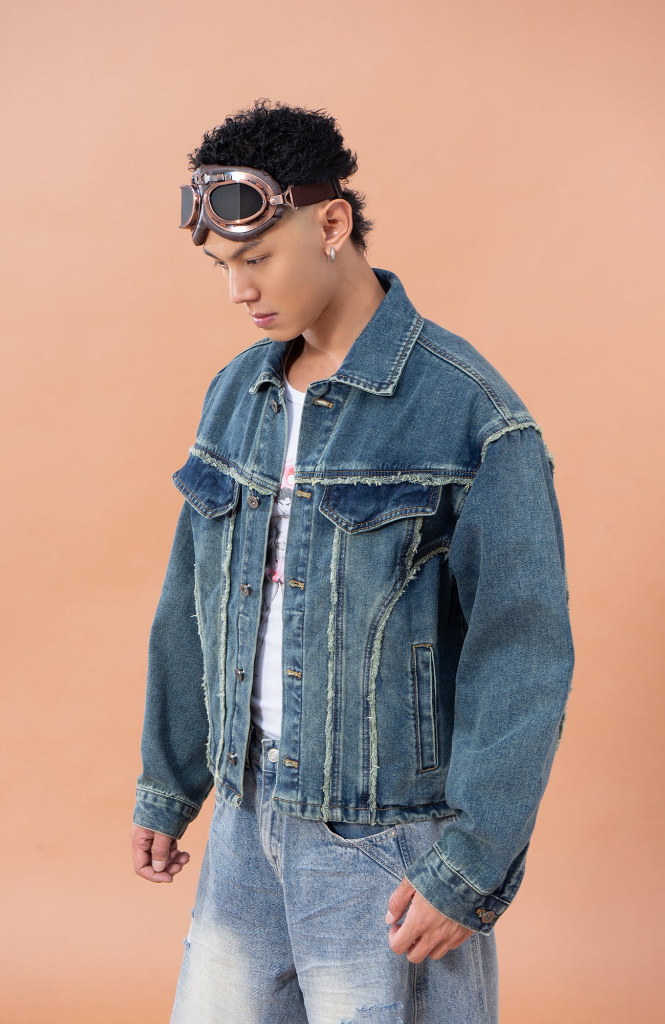 CLP Frayed Paneled Washed Denim Jacket, premium urban and streetwear designers apparel on PROJECTISR.com, CLP