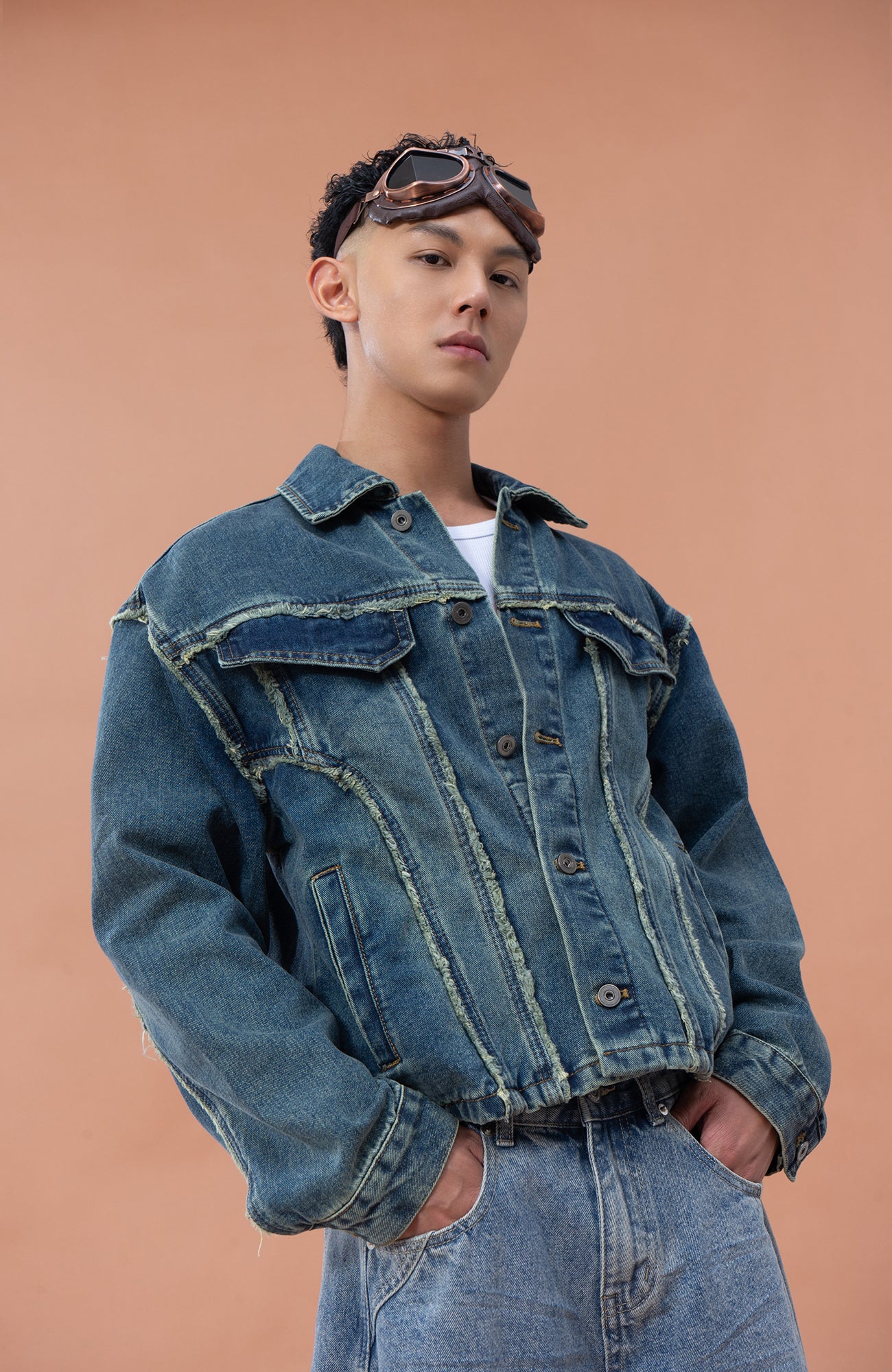CLP Frayed Paneled Washed Denim Jacket, premium urban and streetwear designers apparel on PROJECTISR.com, CLP