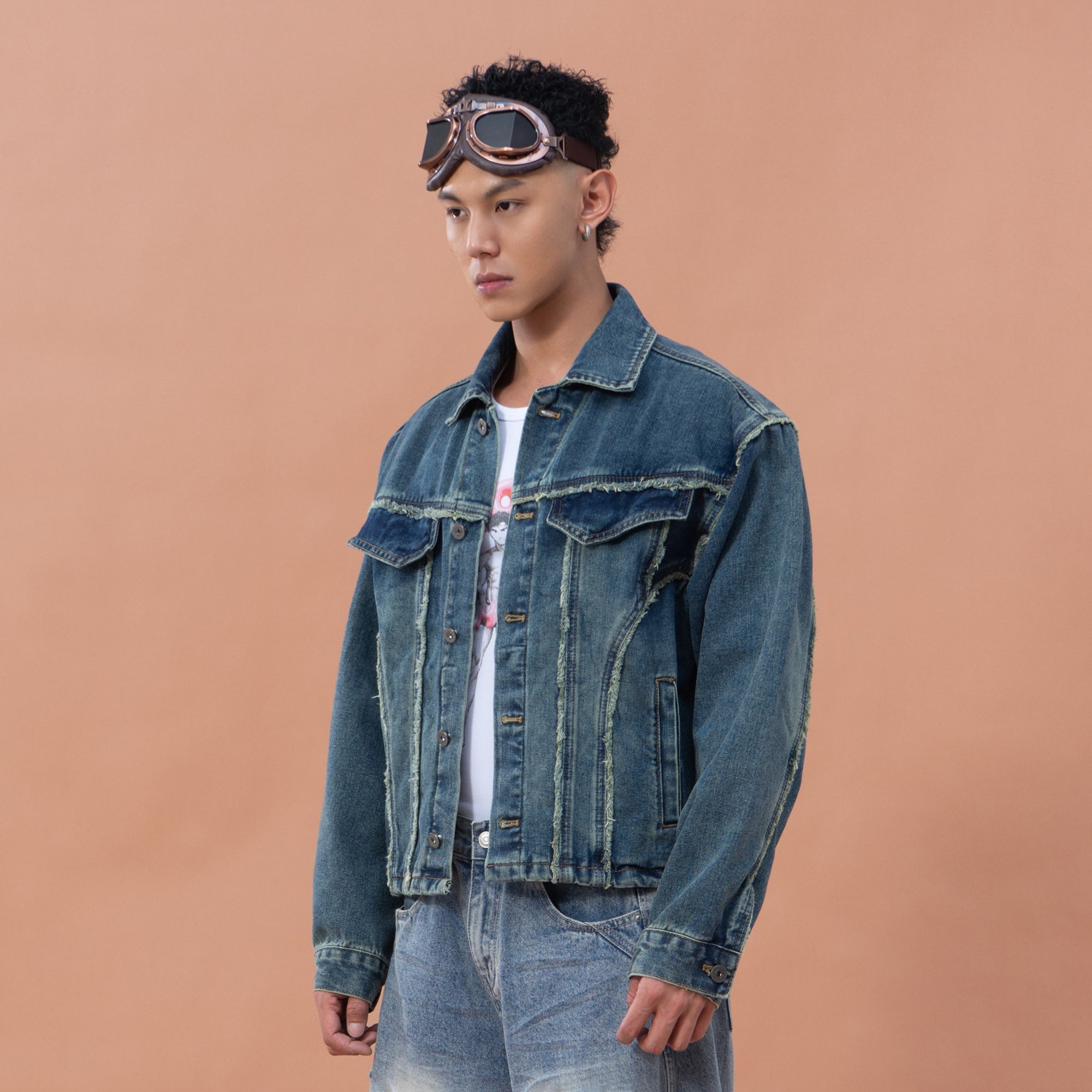 CLP Frayed Paneled Washed Denim Jacket, premium urban and streetwear designers apparel on PROJECTISR.com, CLP
