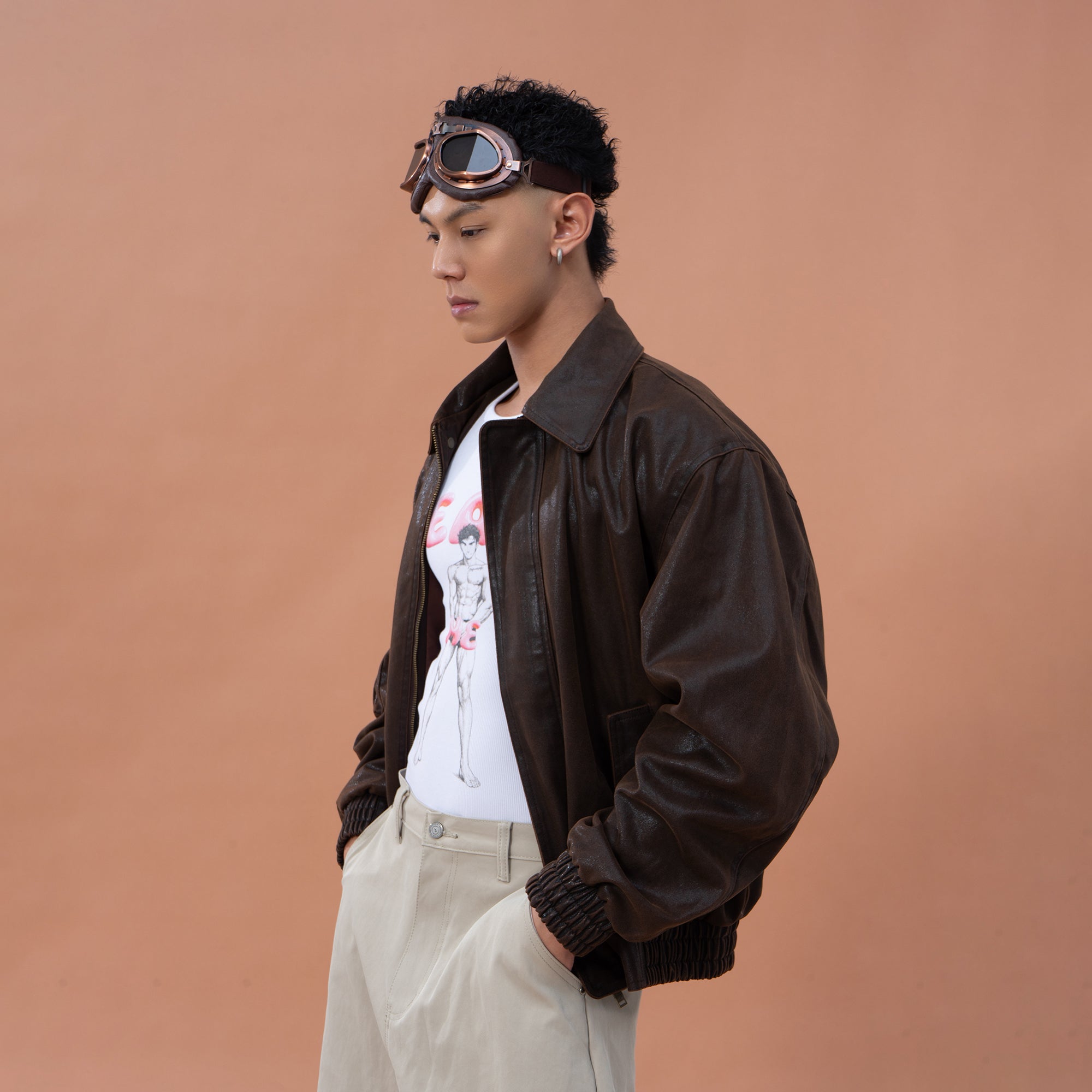 CLP Distressed Faux Leather Aviator Jacket, premium urban and streetwear designers apparel on PROJECTISR.com, CLP