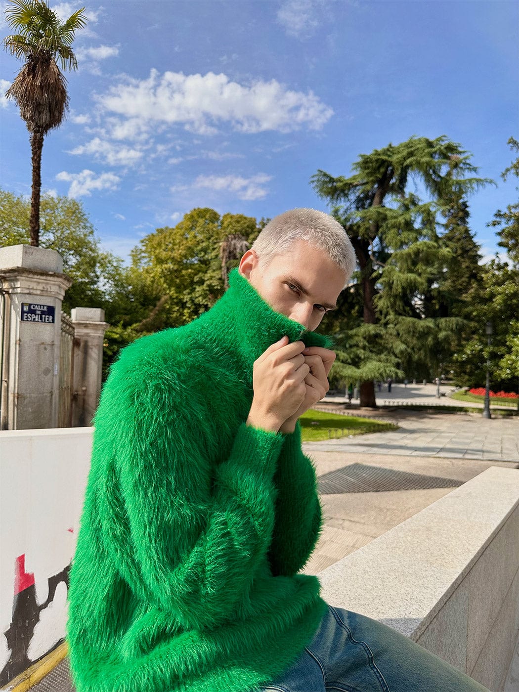SOURPLUM Faux Fur Half Zip Sweater Avocado, premium urban and streetwear designers apparel on PROJECTISR.com, SOURPLUM